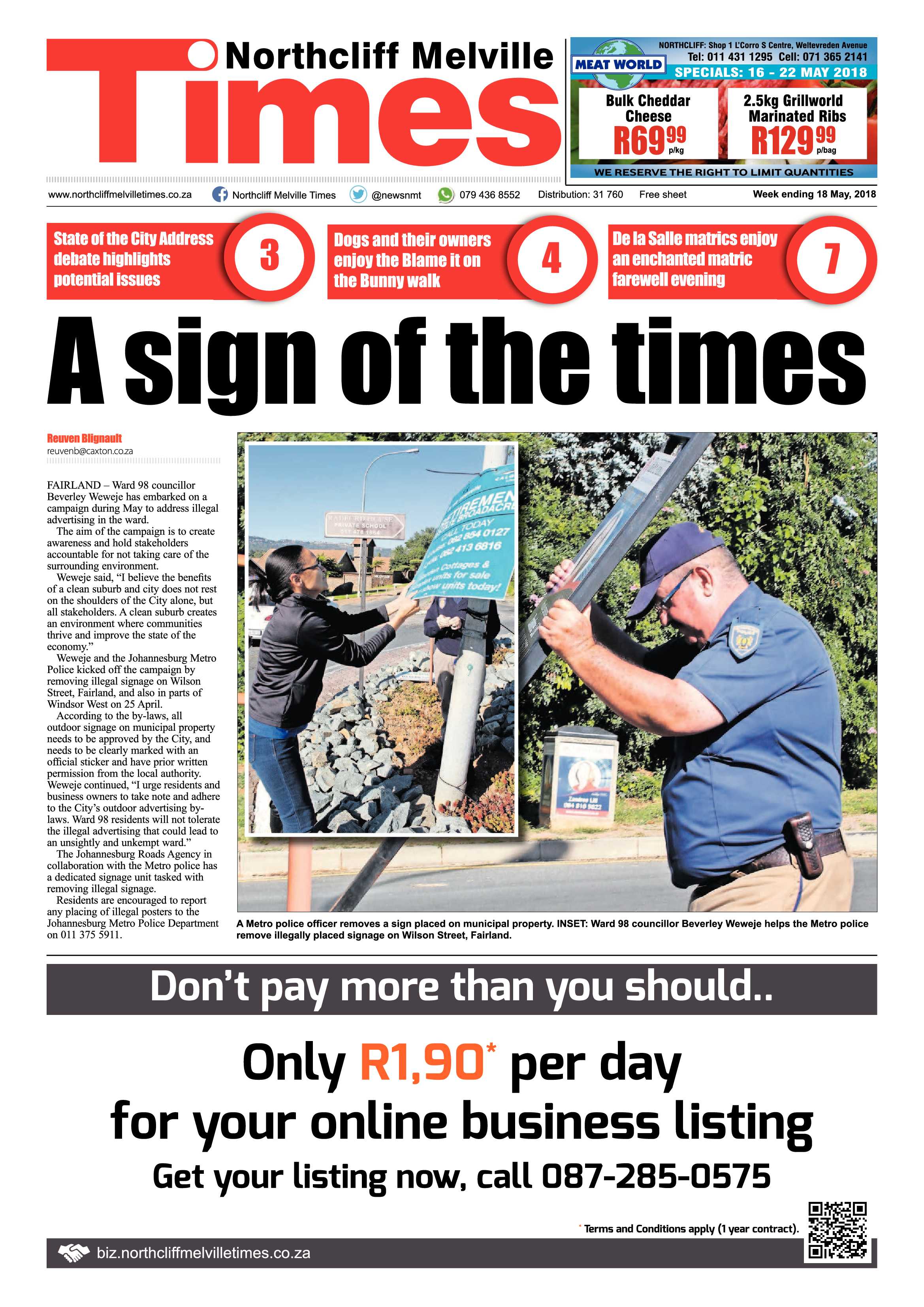 Northcliff Melville Times 18 May 2018 page 1