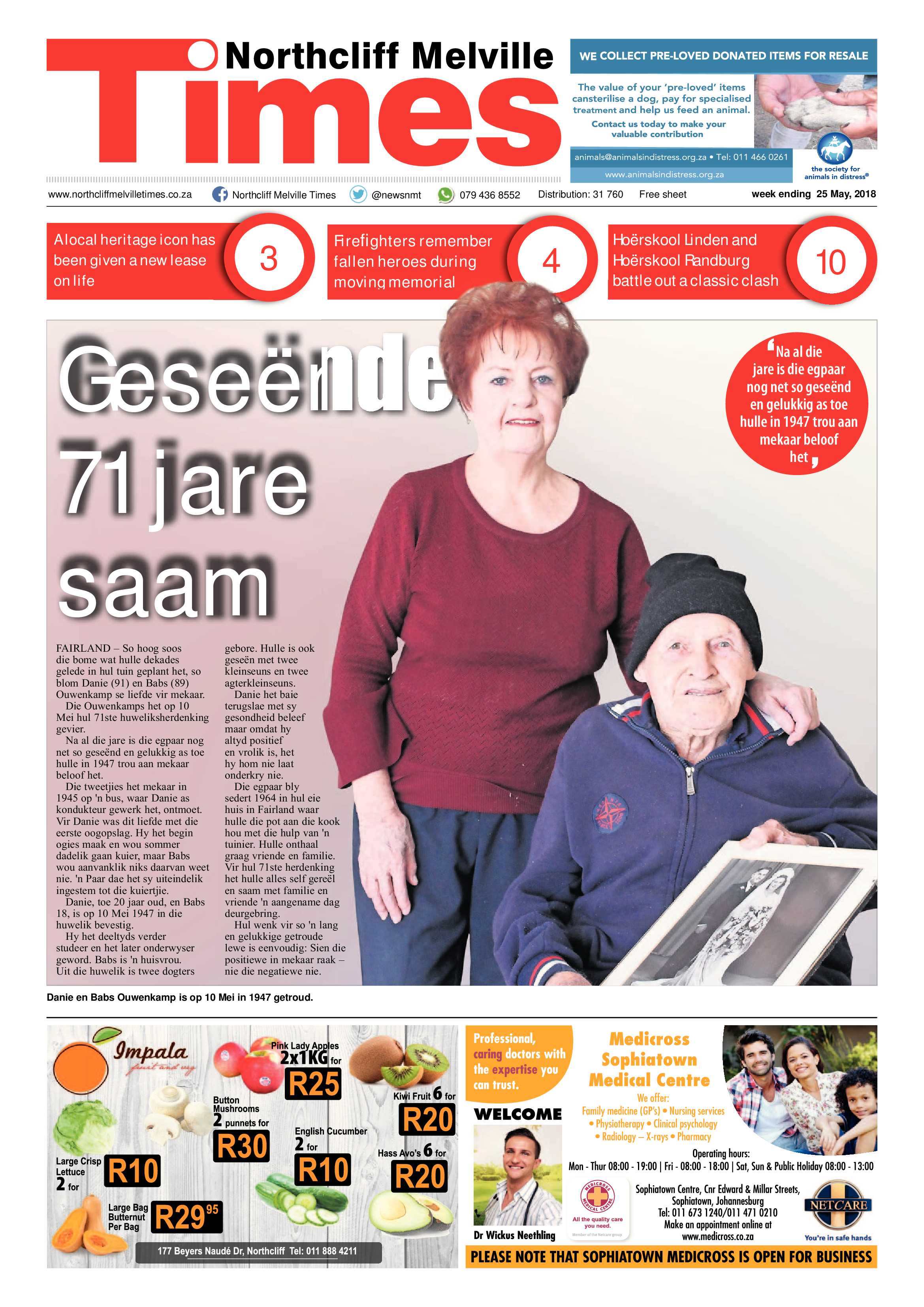 Northcliff Melville Times 25 May 2018 page 1