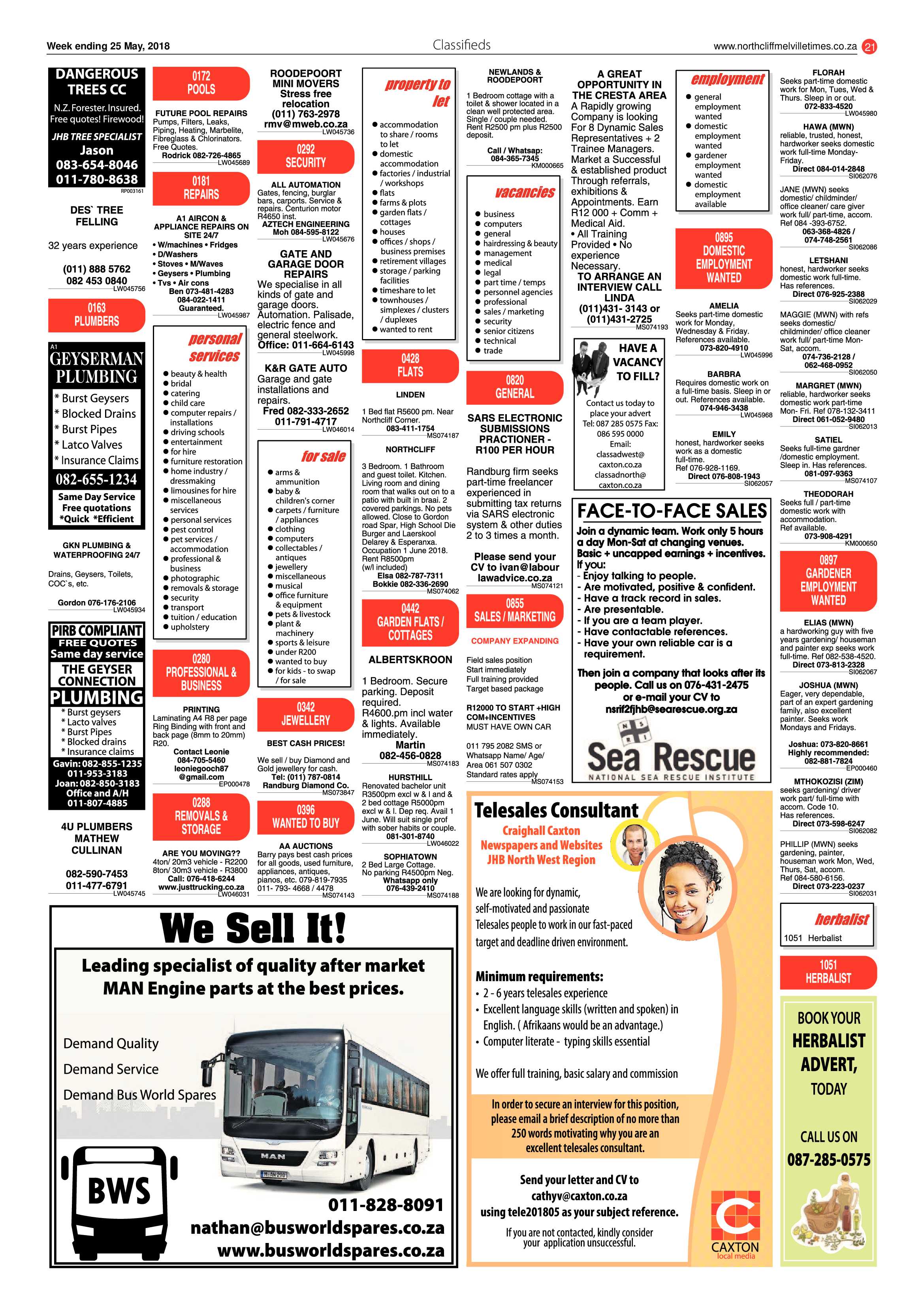 Northcliff Melville Times 25 May 2018 page 21