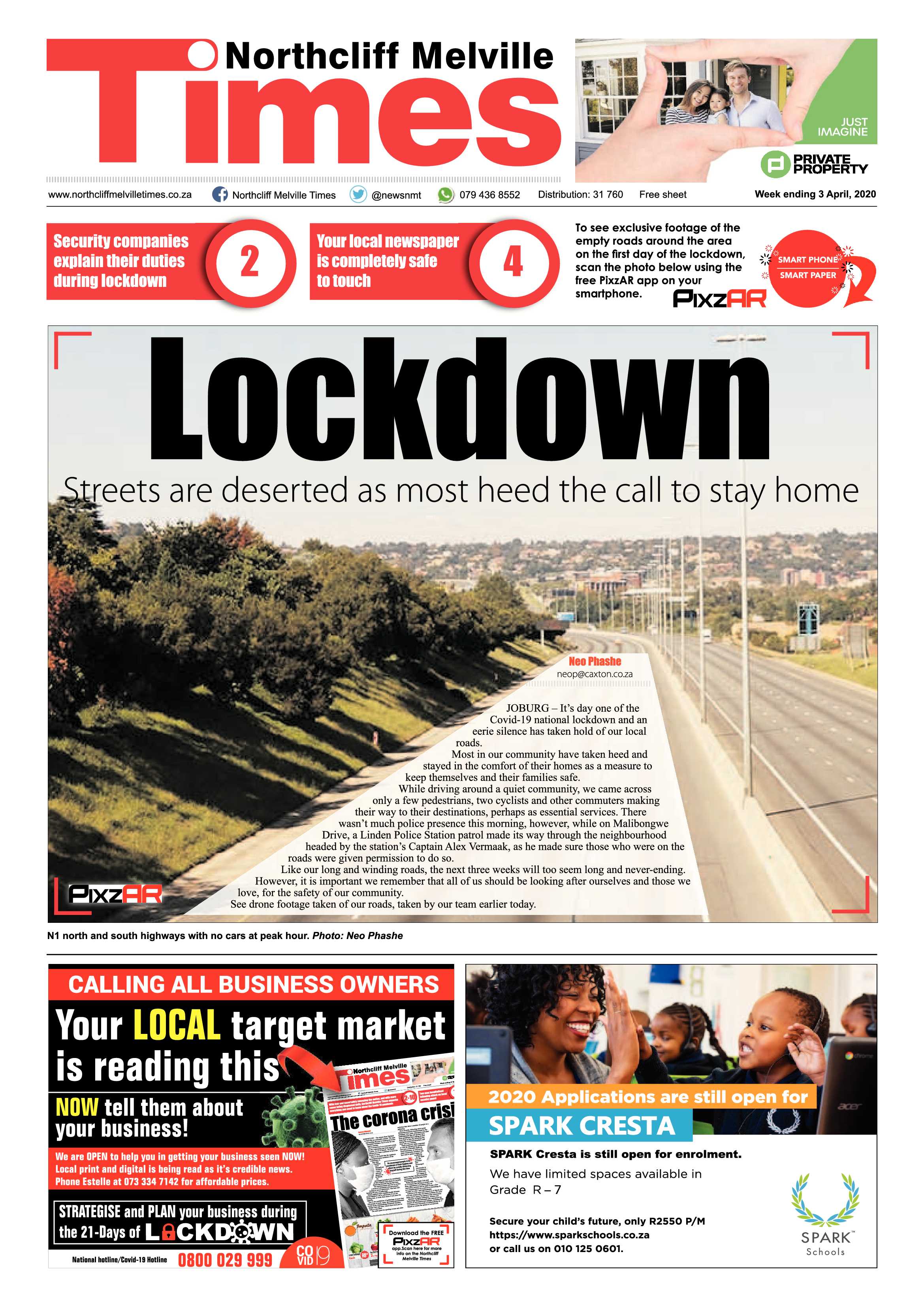 Northcliff Melville Times 03 April 2020 page 1