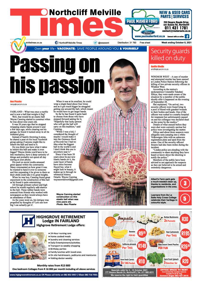 Northcliff Melville Times 08 October 2021 page 1