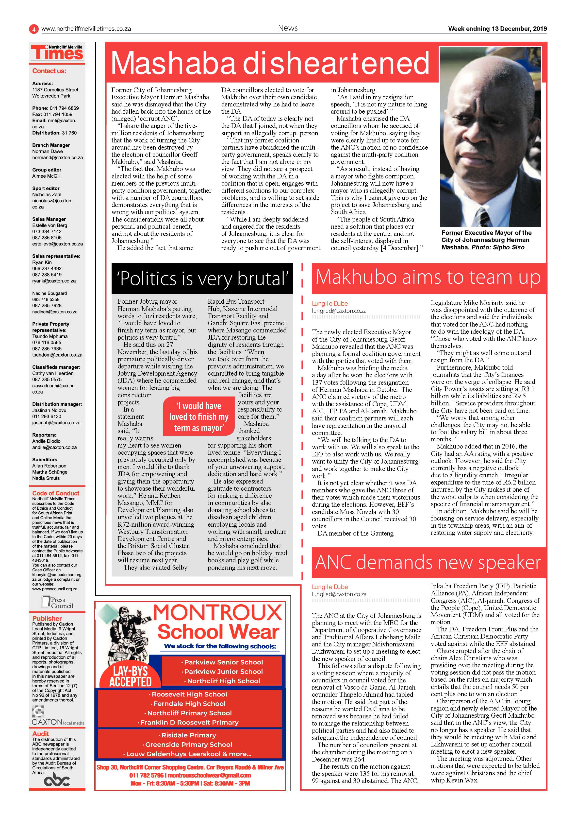 Northcliff Melville Times 09 December 2019 page 4