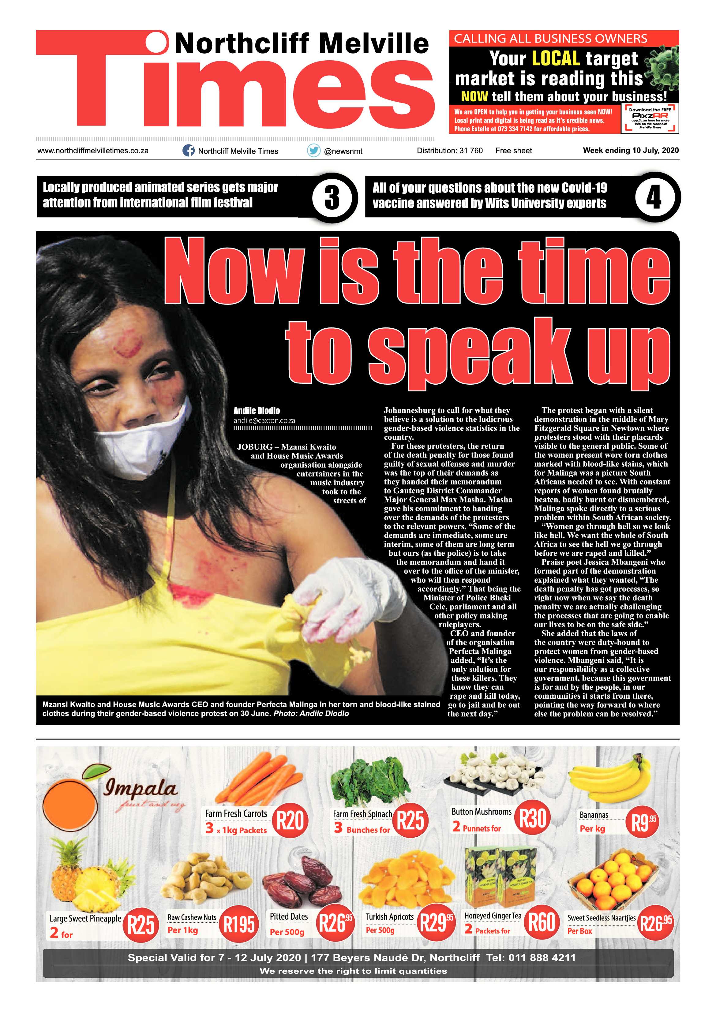 Northcliff Melville  Times 10 July 2020 page 1