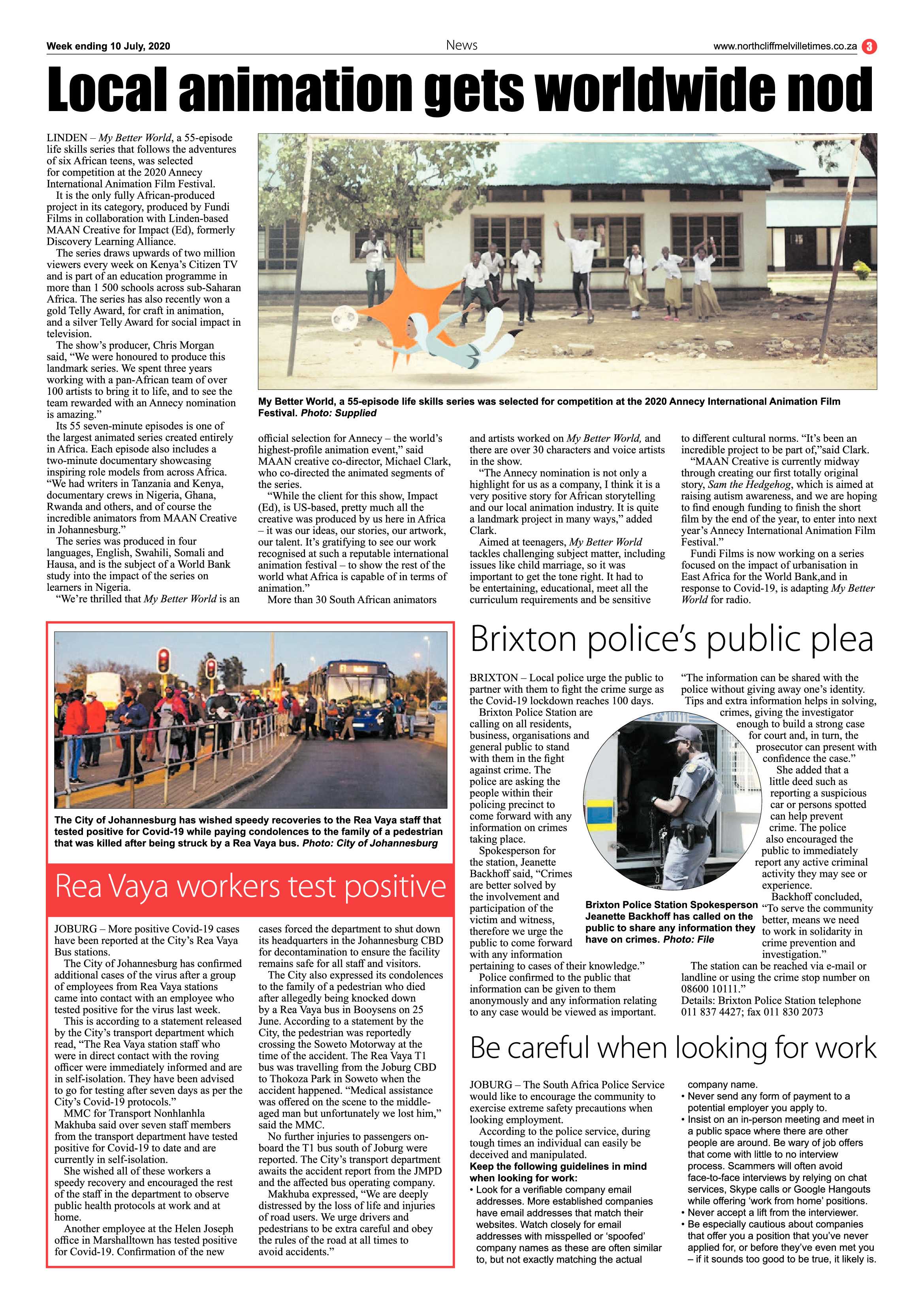 Northcliff Melville  Times 10 July 2020 page 3