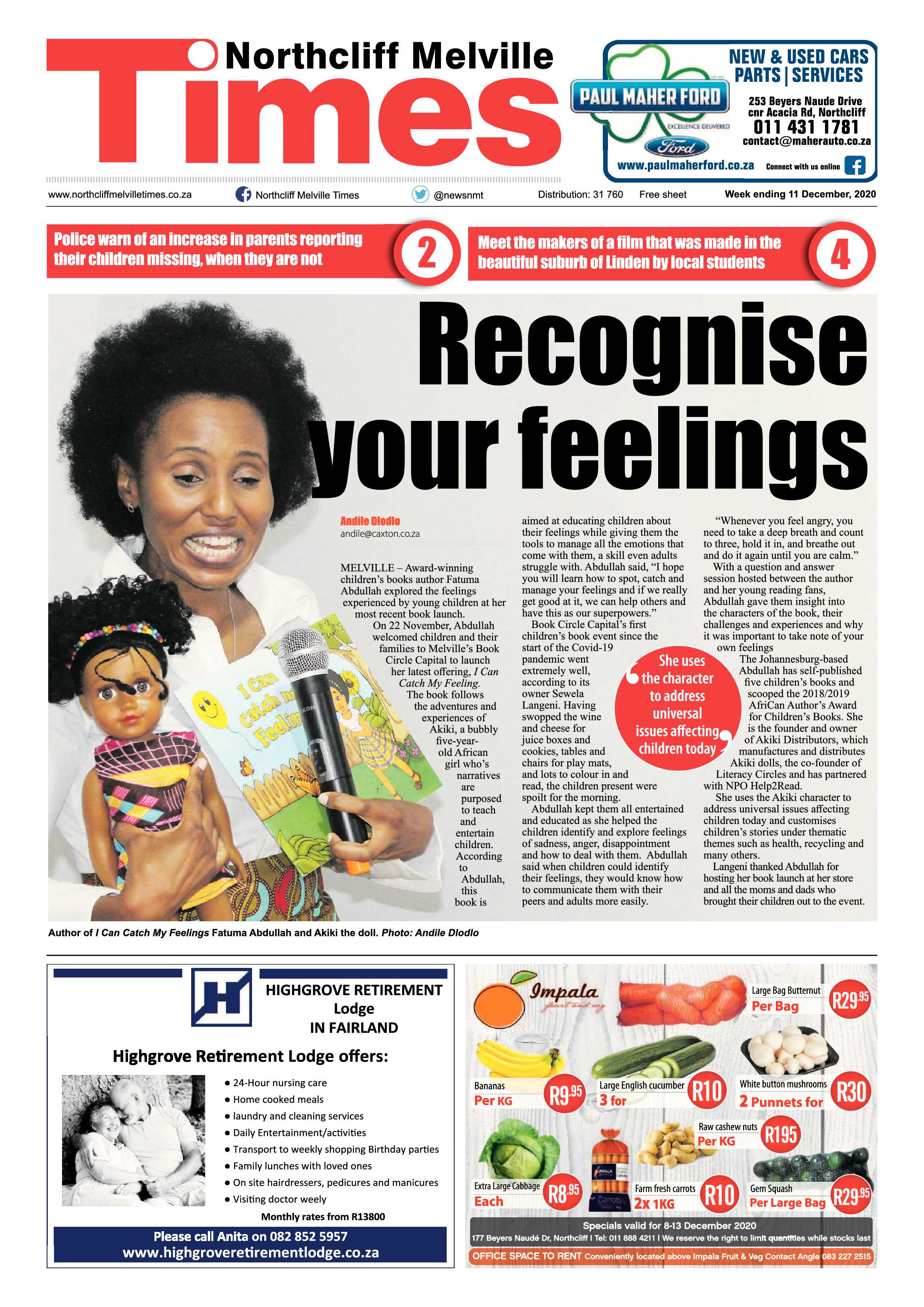 Northcliff Melville Times 11 December 2020 page 1