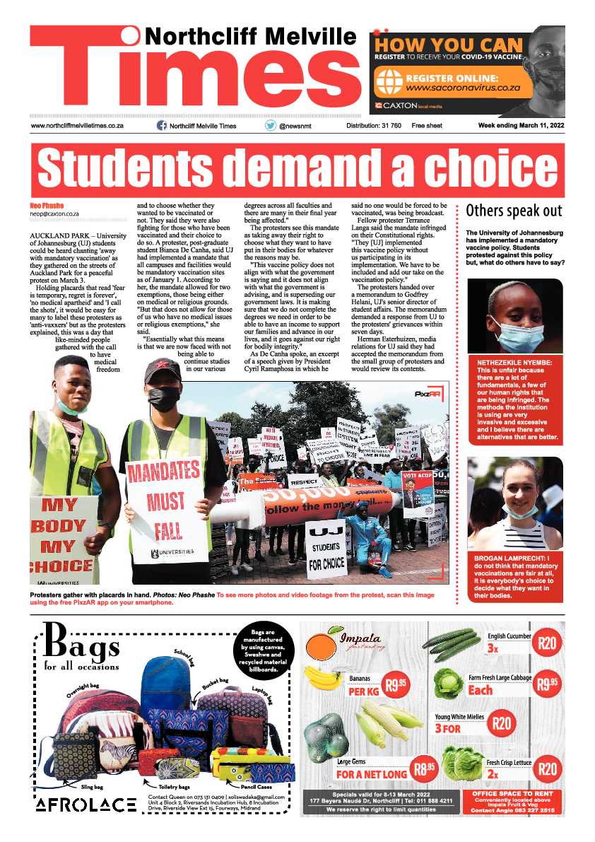Northcliff Melville Times 11 March 2022 page 1
