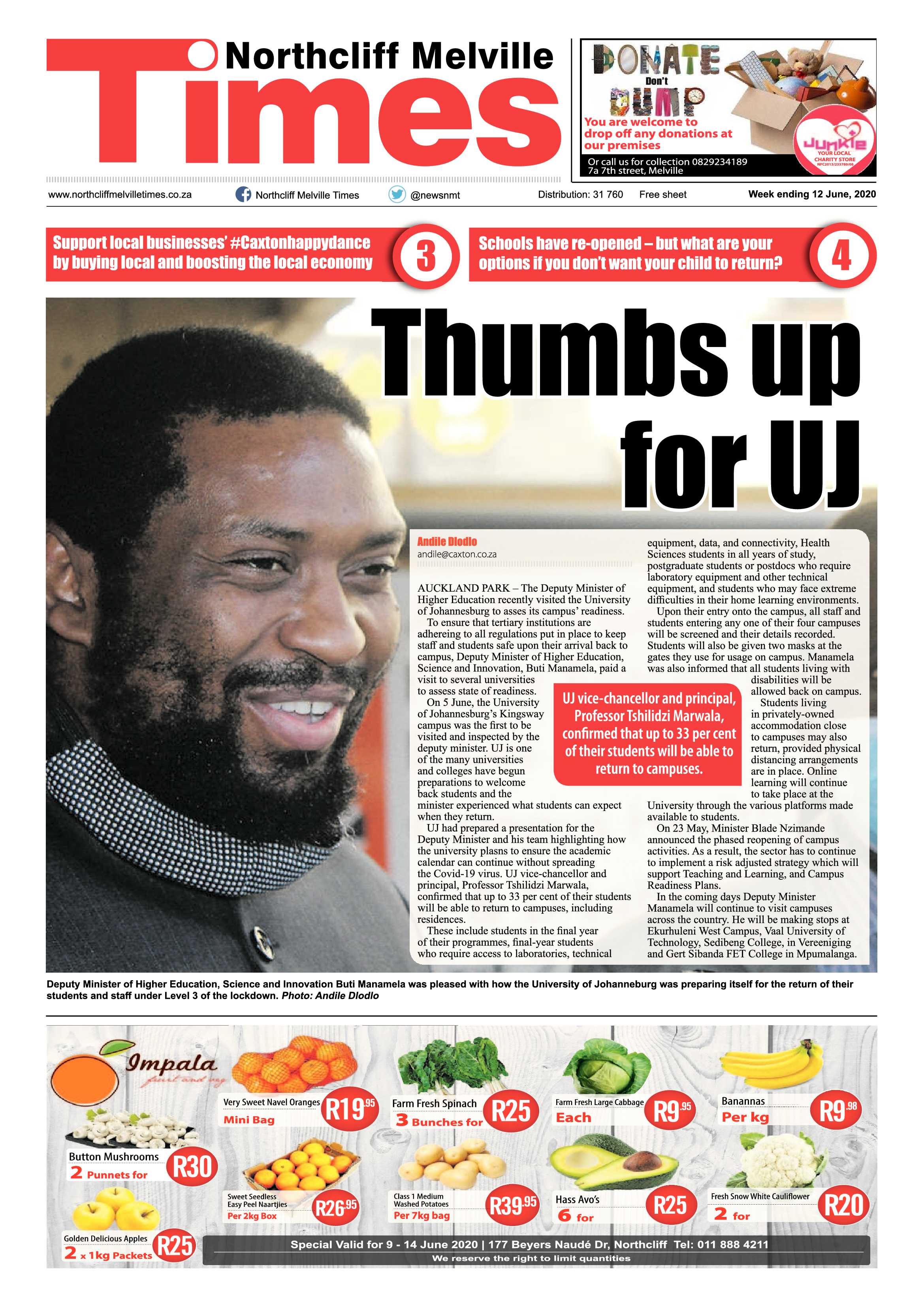 Northcliff Melville Times 12 June 2020 page 1