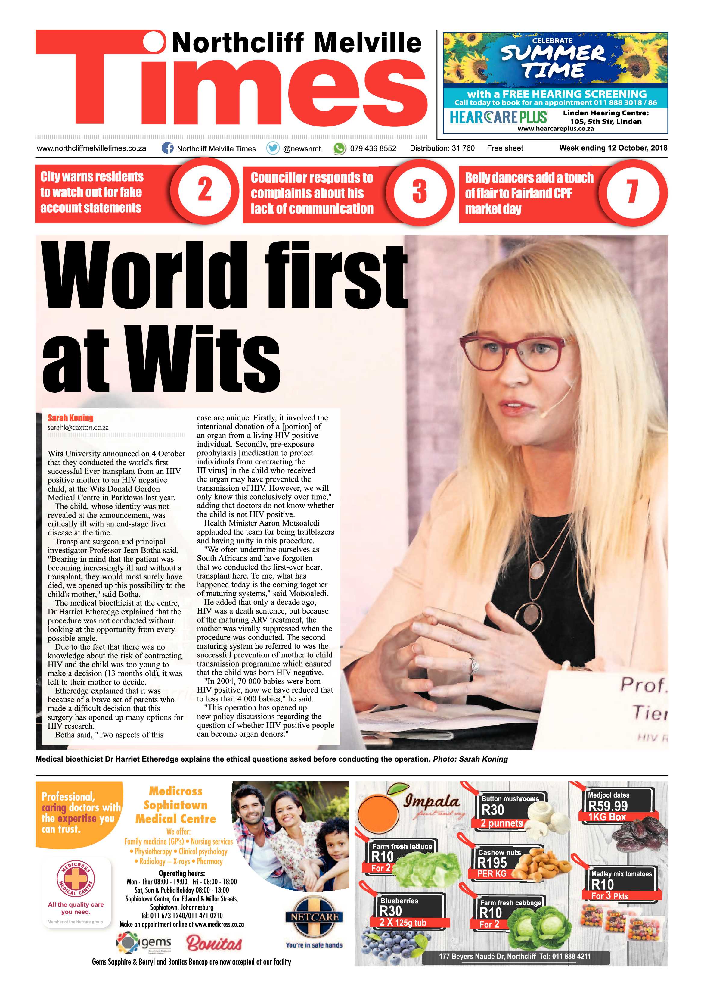 Northcliff Melville Times 12 October 2018 page 1