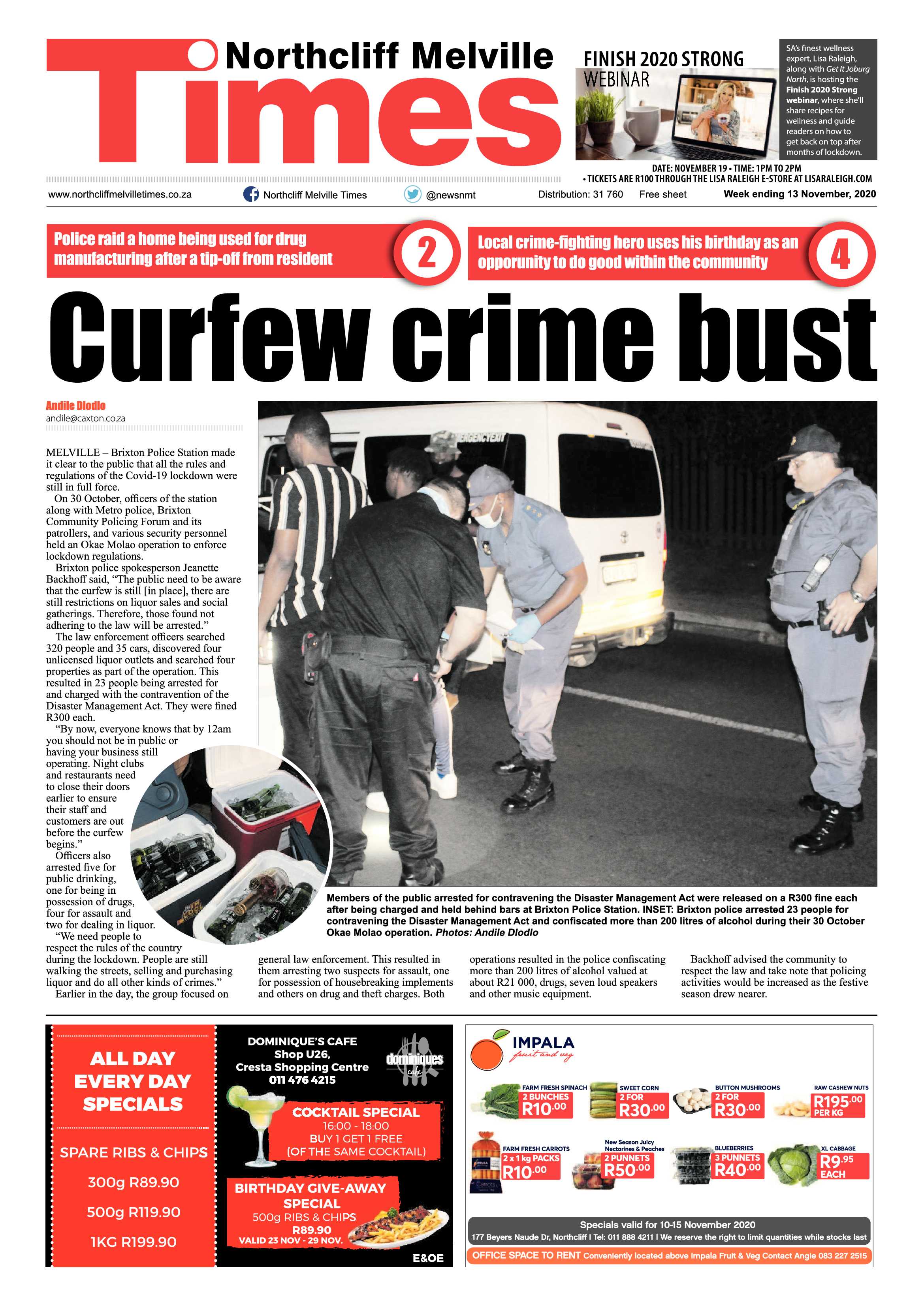 Northcliff Melville Times 13 November 2020 page 1