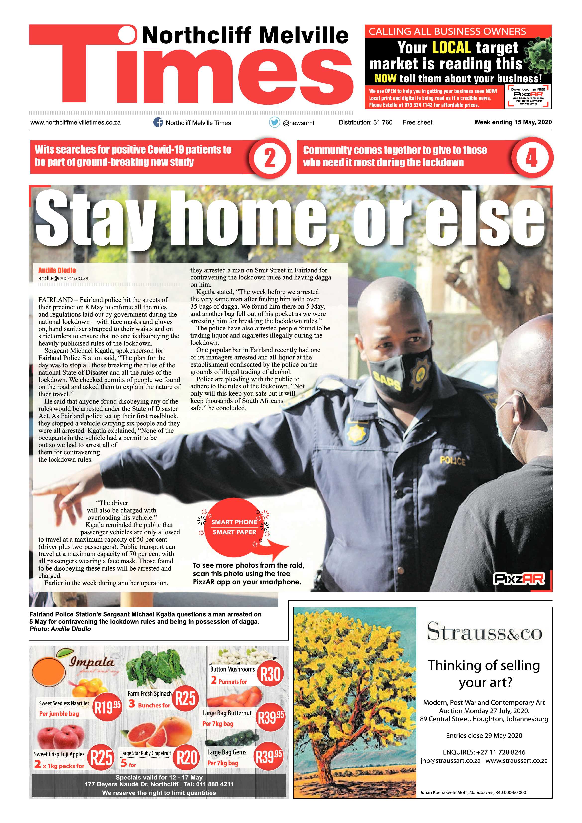 Northcliff Melville Times 15 May 2020 page 1