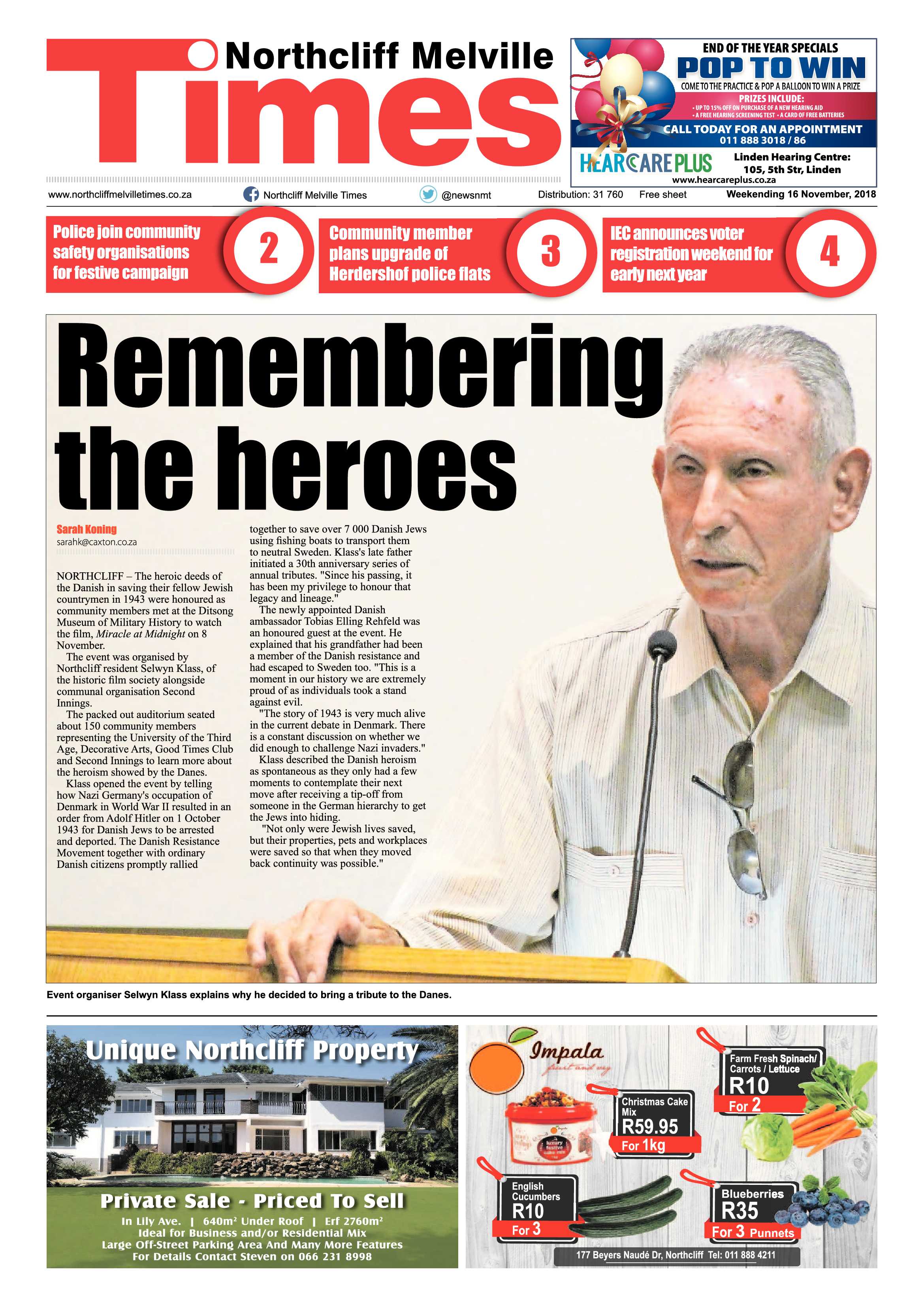Northcliff Melville Times 16 November 2018 page 1