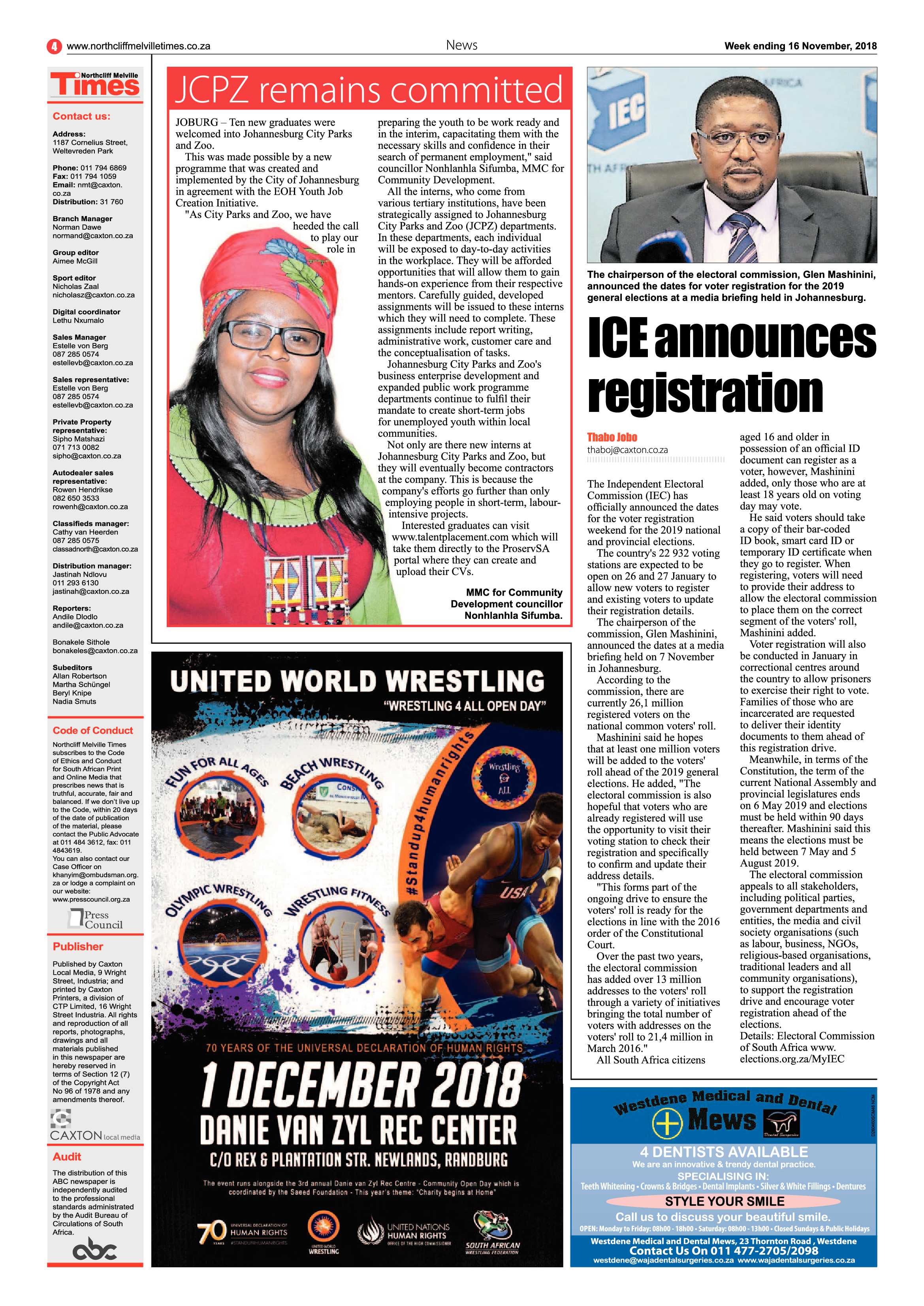 Northcliff Melville Times 16 November 2018 page 4