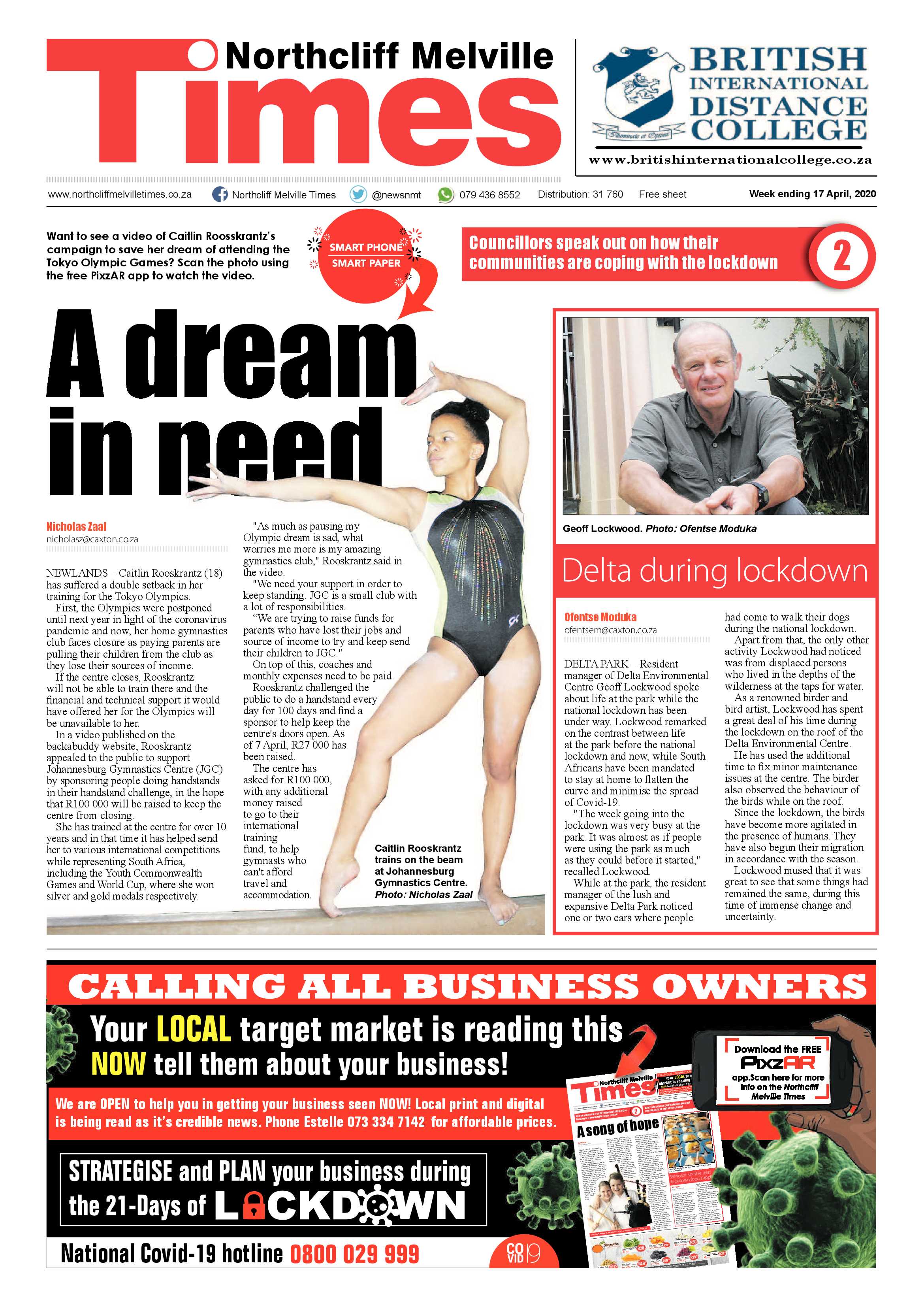 Northcliff Melville Times 17 April 2020 page 1