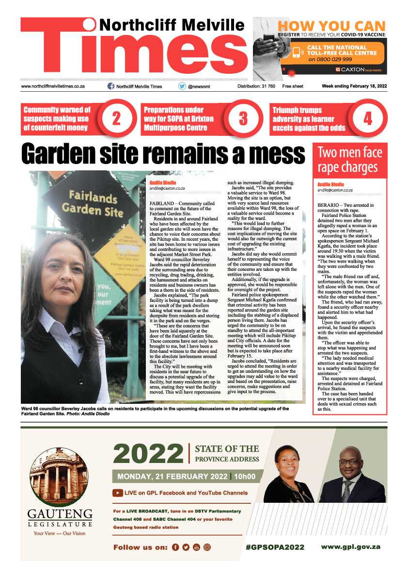 Northcliff Melville Times 18 February  2022 page 1