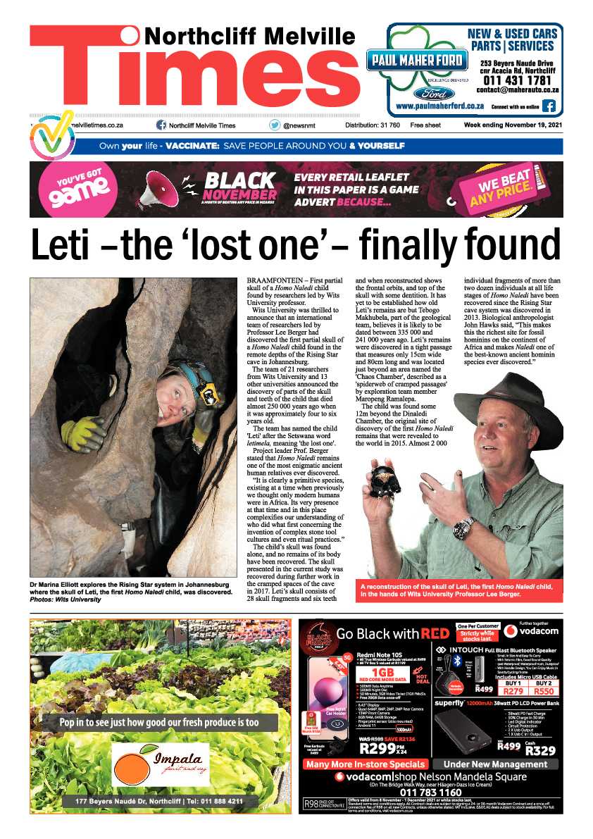 Northcliff Melville Times 19 November 2021 page 1