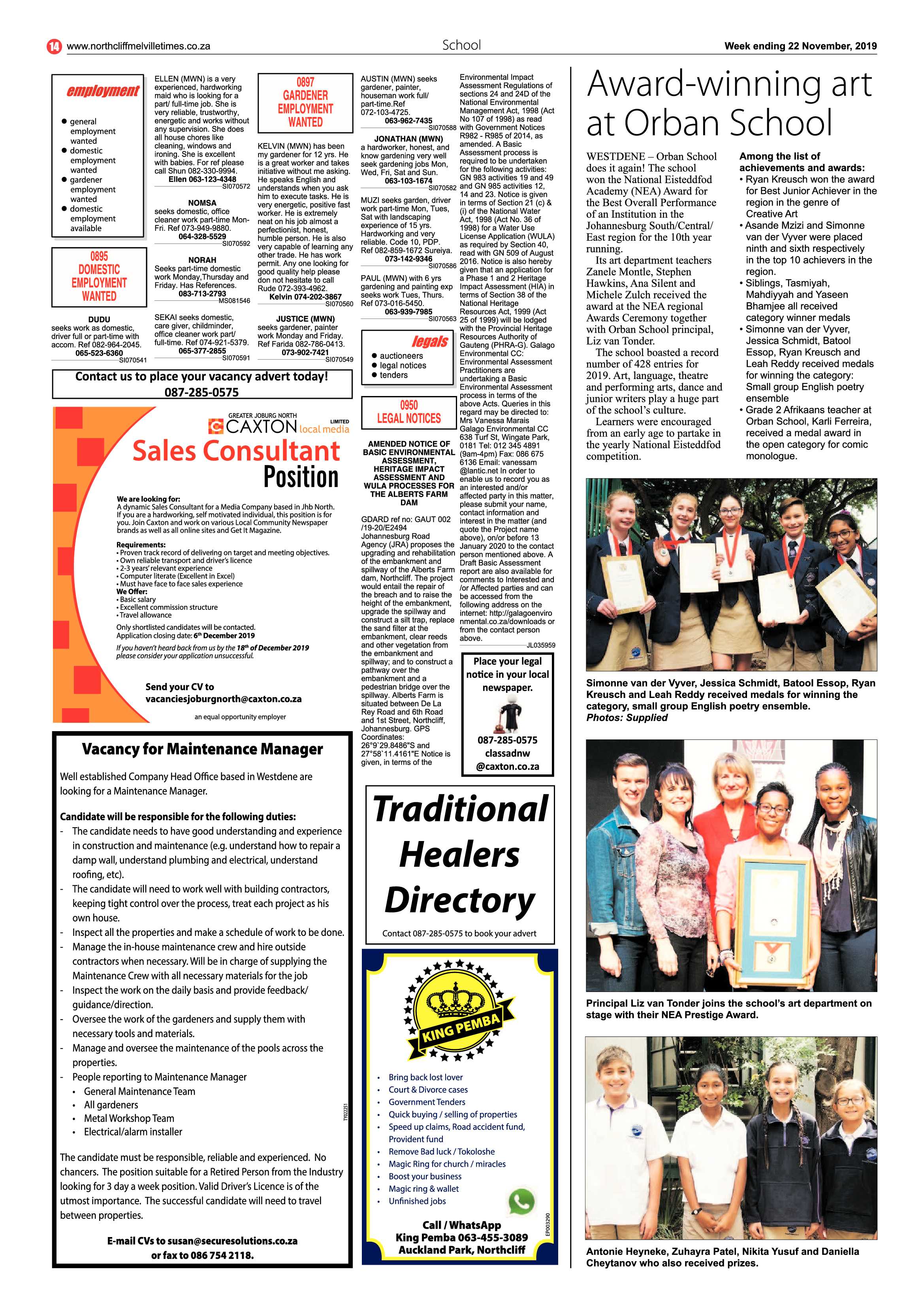 Northcliff Melville Times 19 November, 2019 page 14