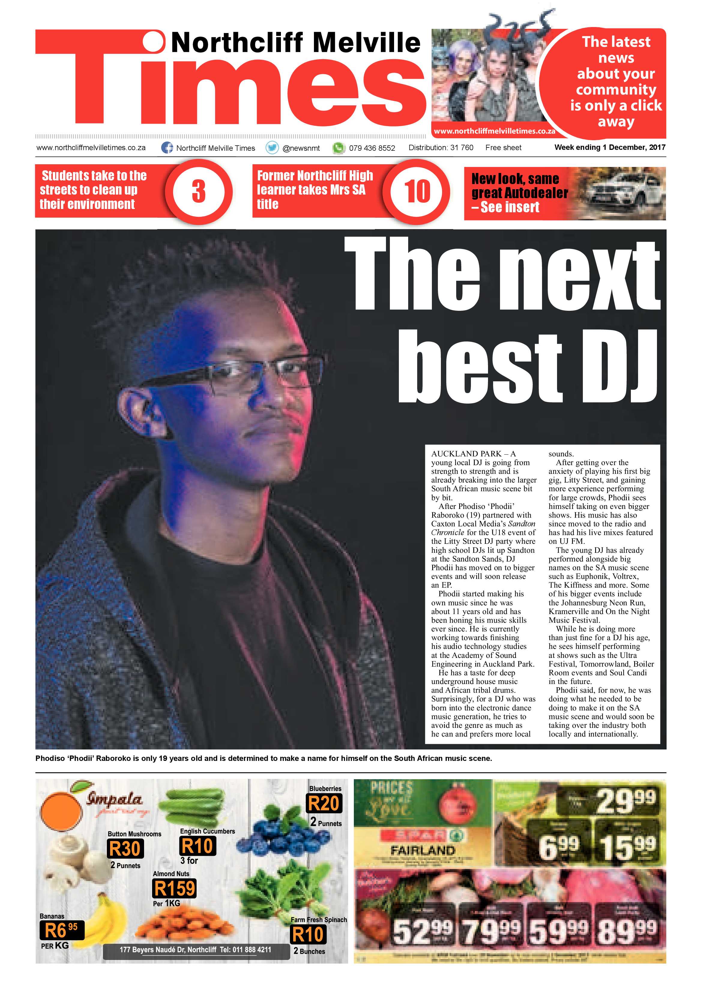 Northcliff Melville Times 1 December page 1