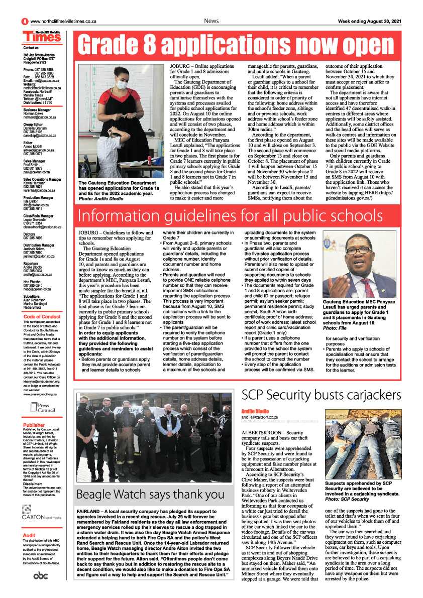 Northcliff Melville Times  20 August 2021 page 4