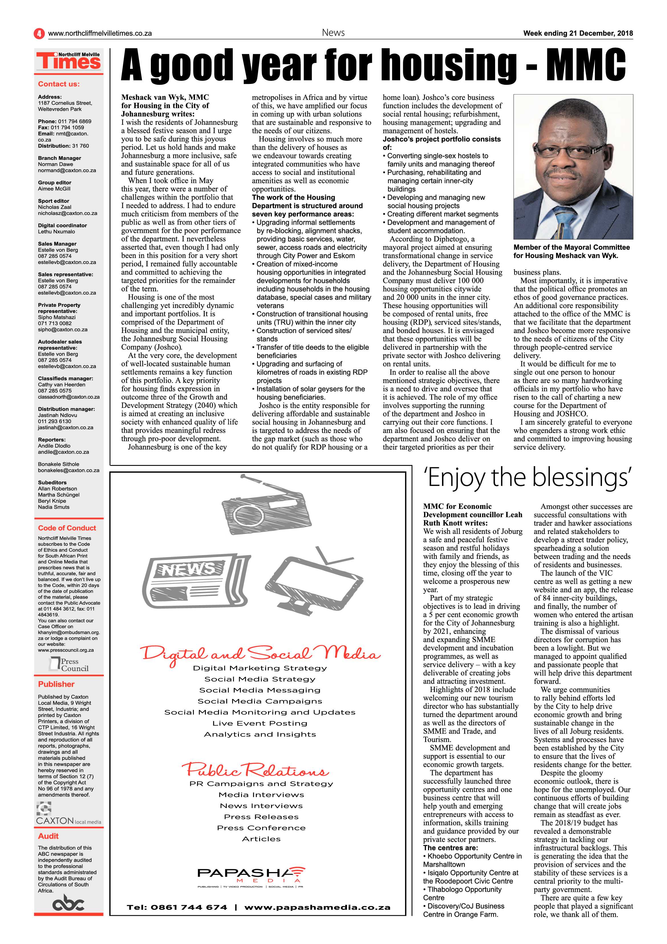 Northcliff Melville Times 21 December 2018 page 4