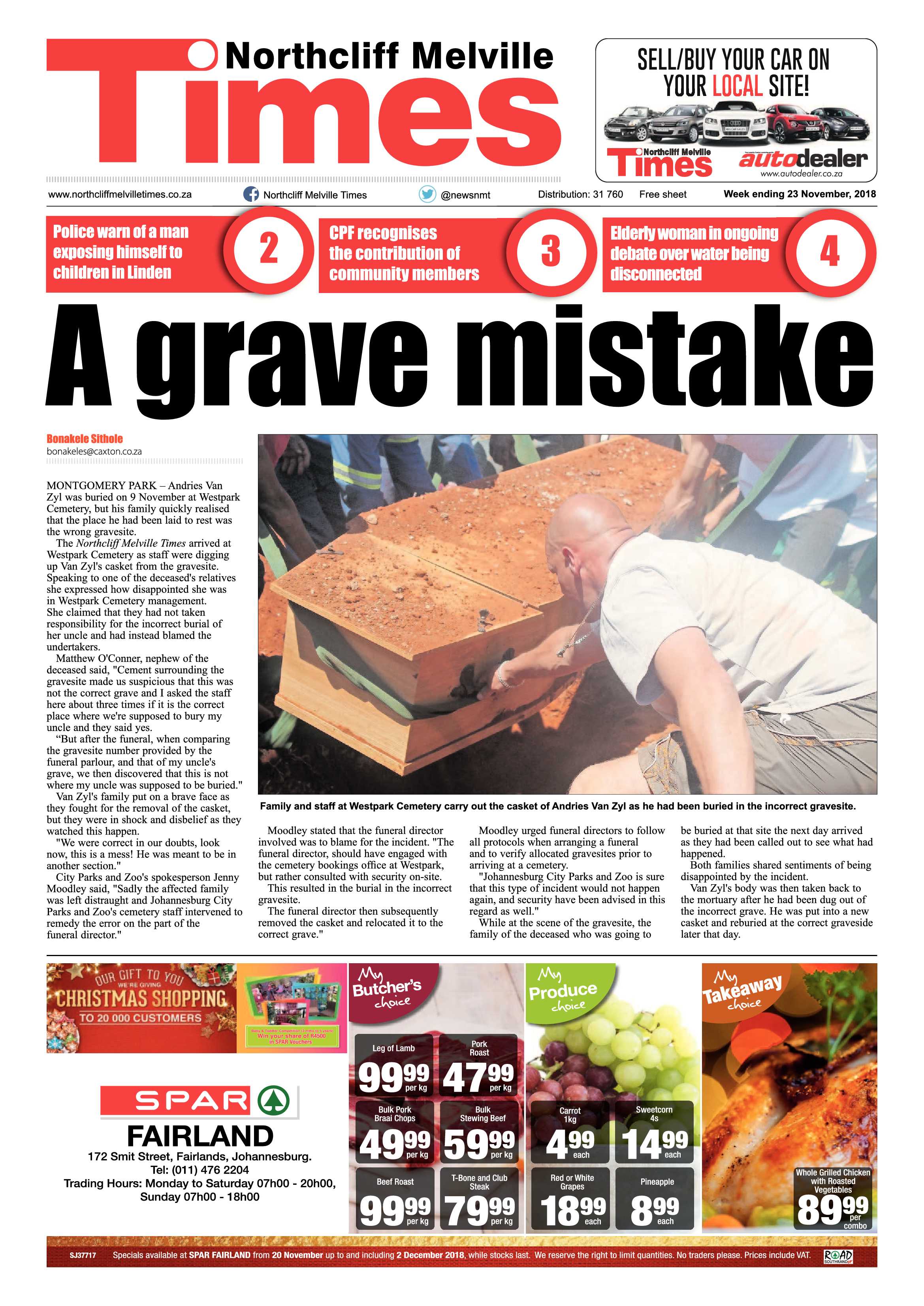 Northcliff Melville Times 23 November 2018 page 1