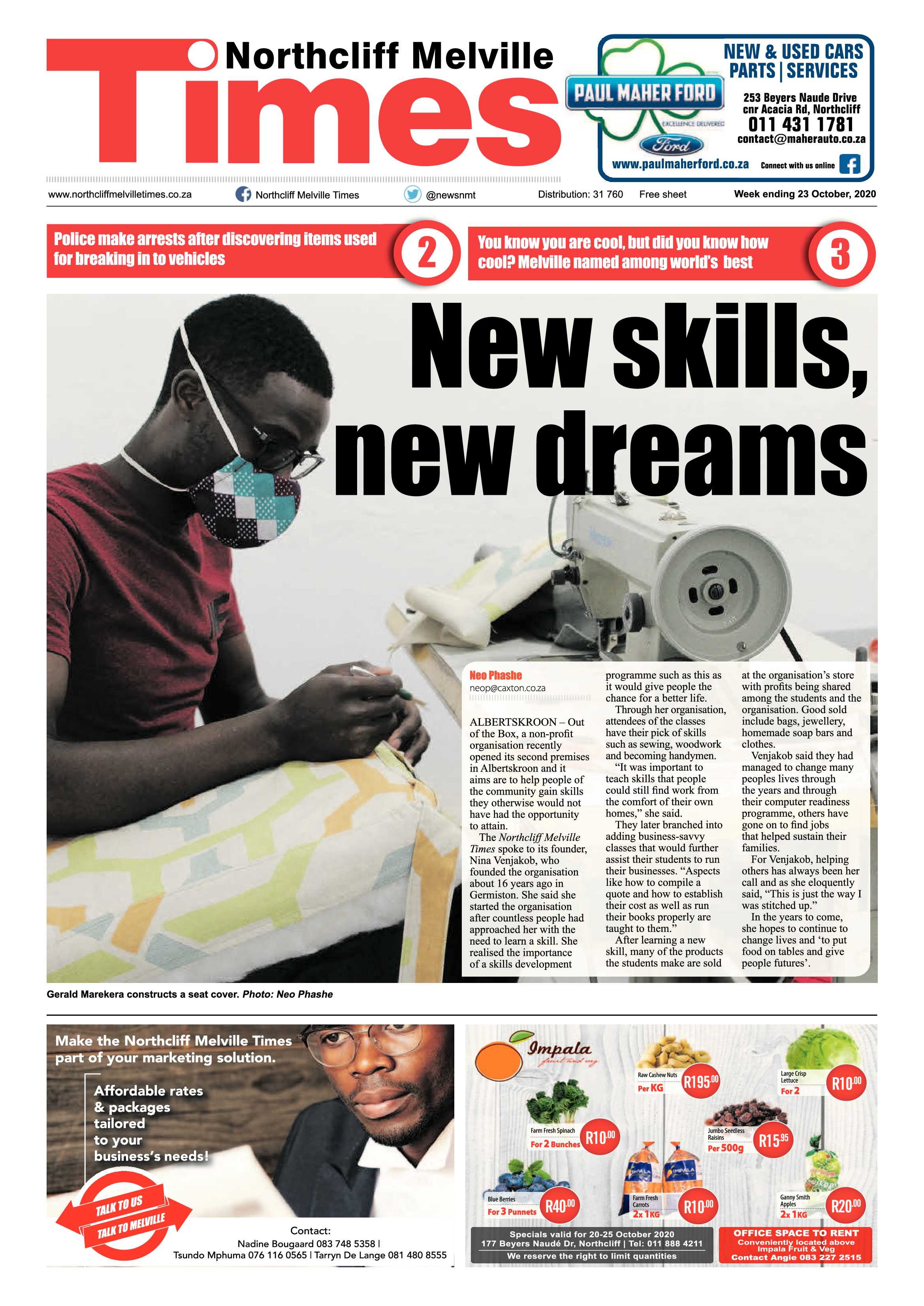Northcliff Melville Times 23 October 2020 page 1