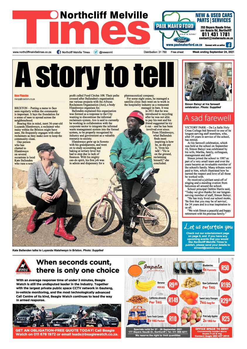 Northcliff Melville Times 24 September 2021 page 1