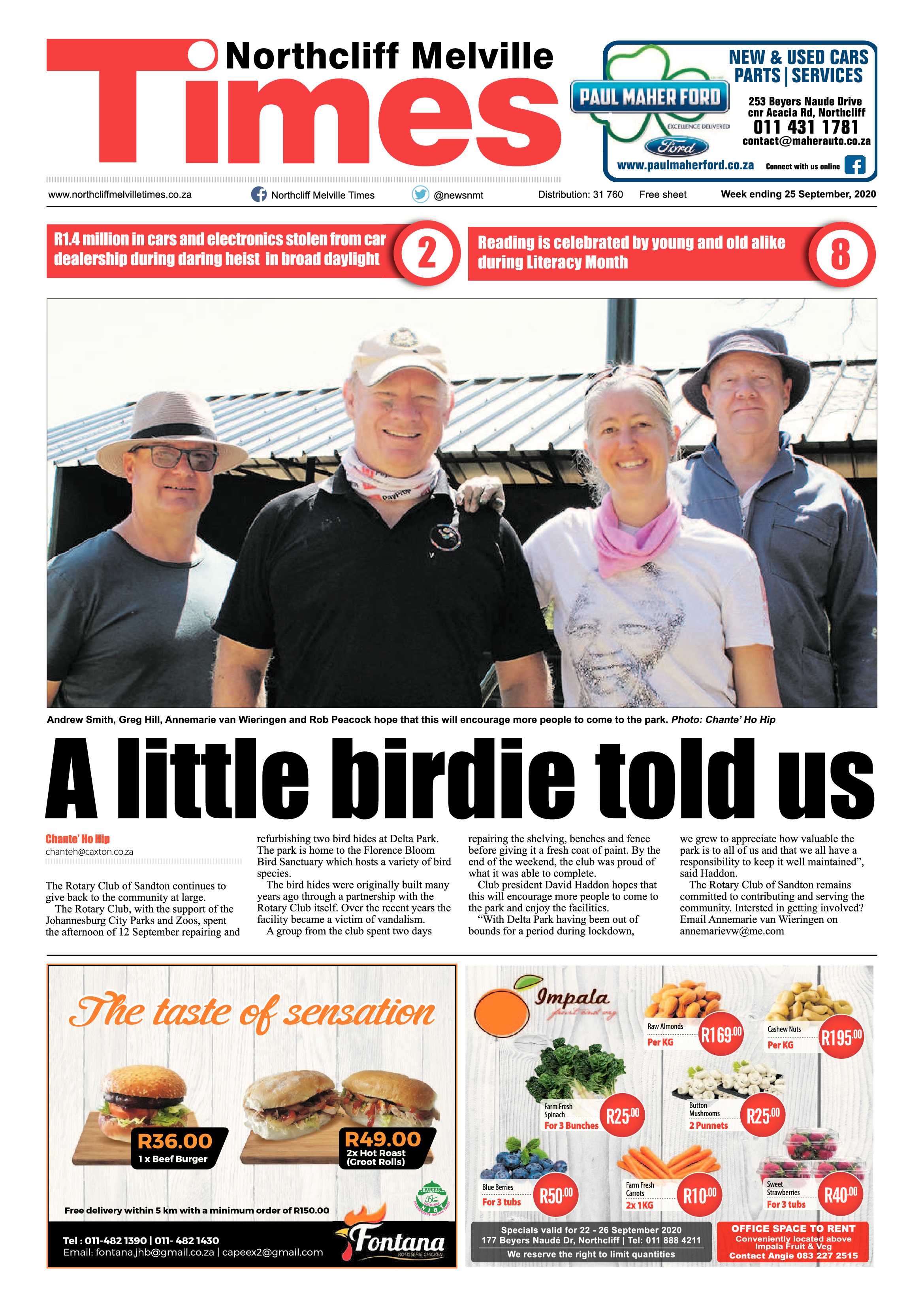 Northcliff Melville Times 25 September 2020 page 1