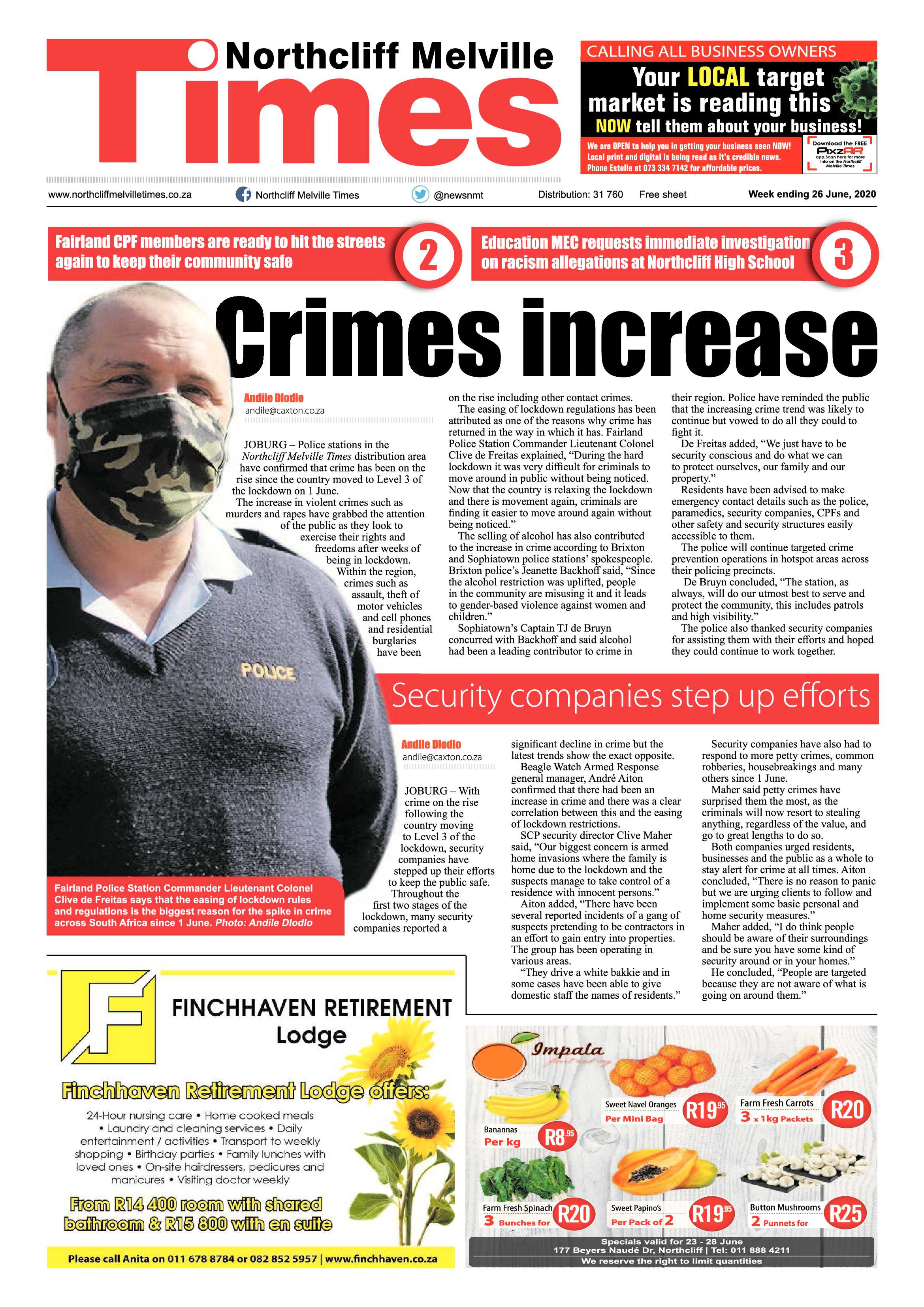 Northcliff Melville Times 26 June 2020 page 1
