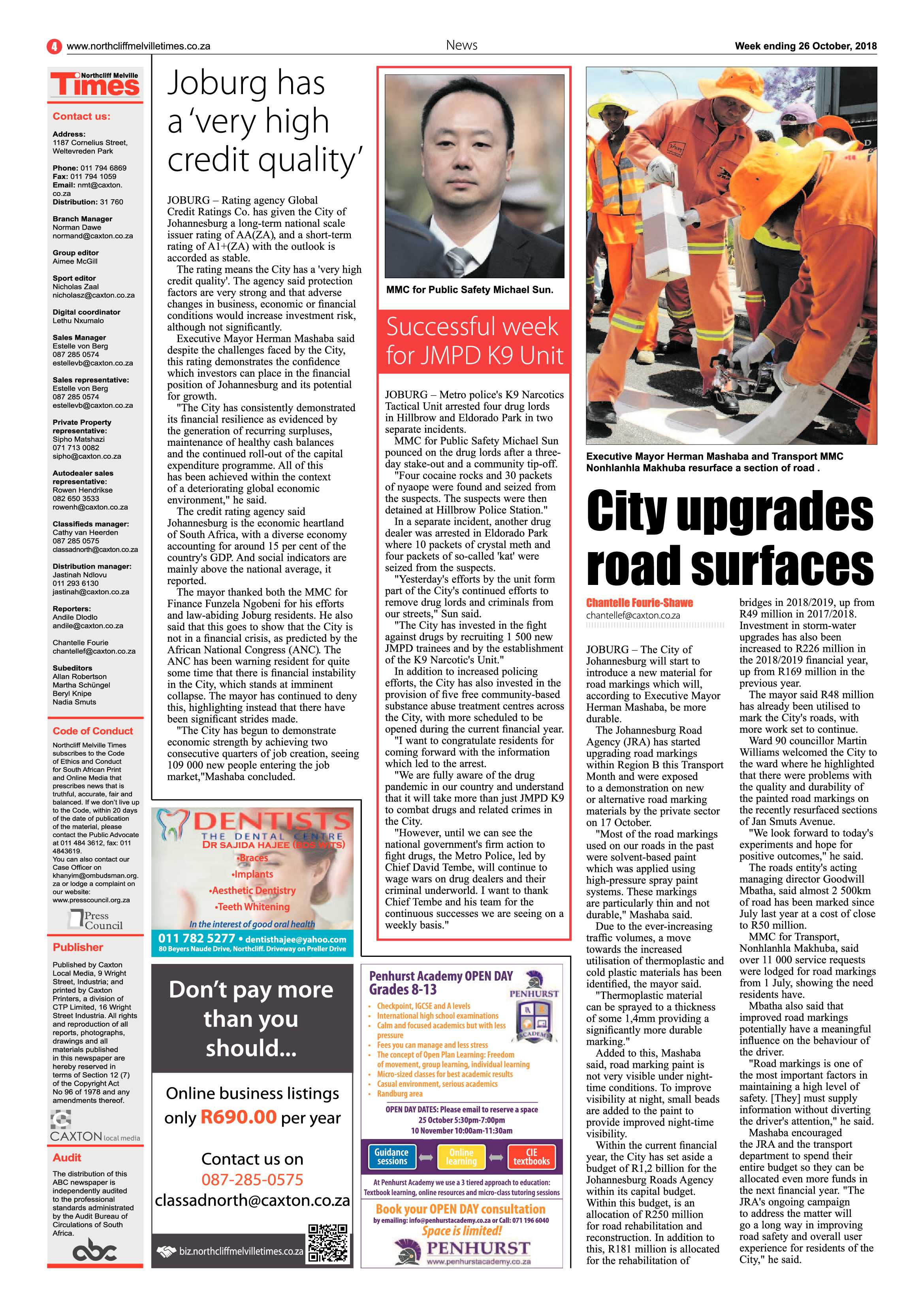 Northcliff Melville Times 26 October 2018 page 4
