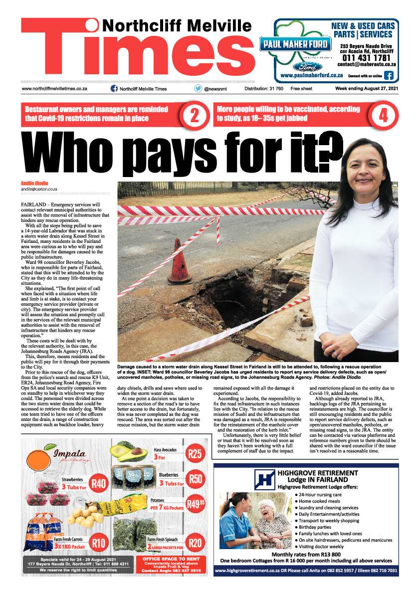 Northcliff Melville Times  27 August 2021 page 1