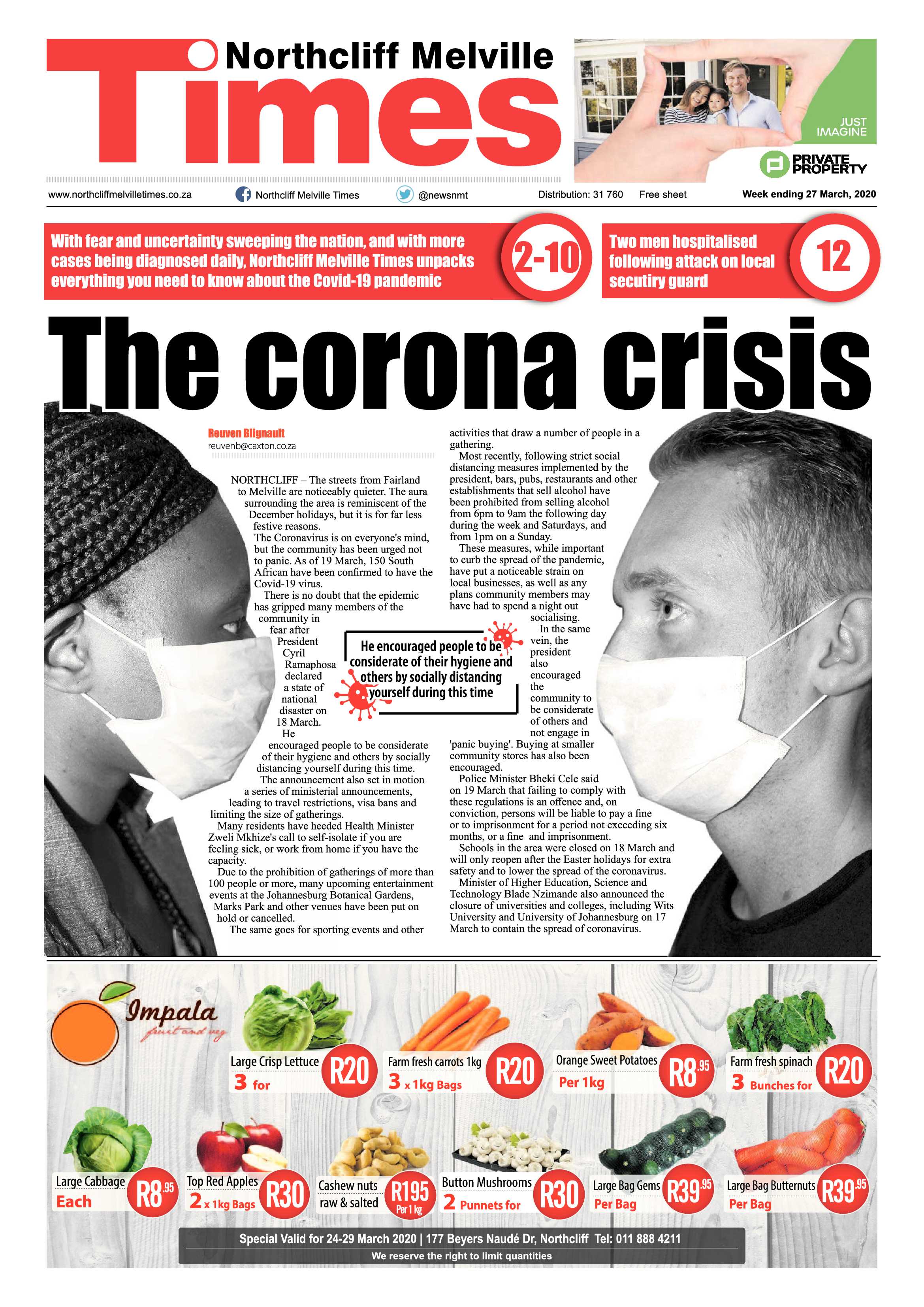 Northcliff Melville Times 27 March 2020 page 1