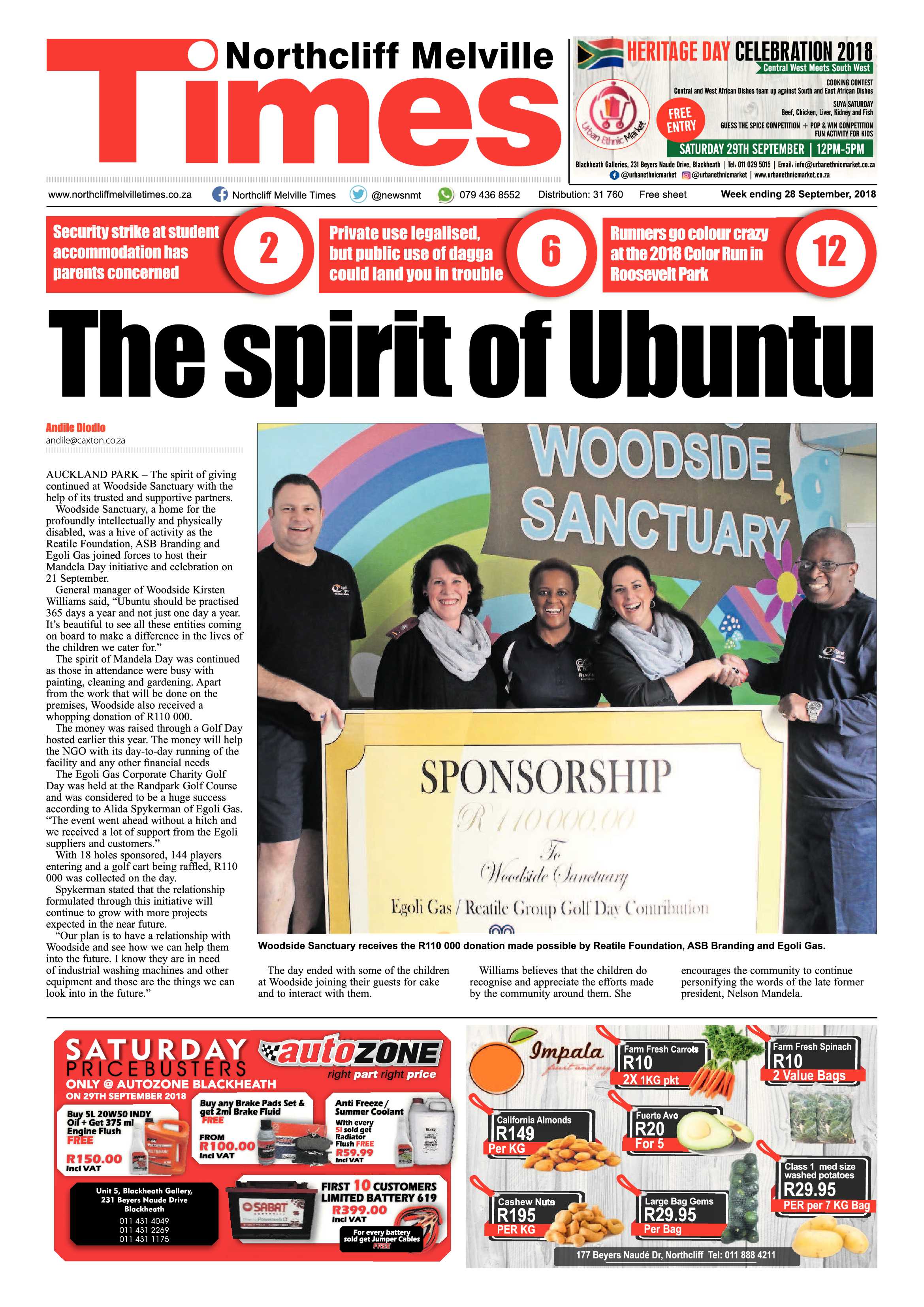 Northcliff Melville Times 28 September 2018 page 1