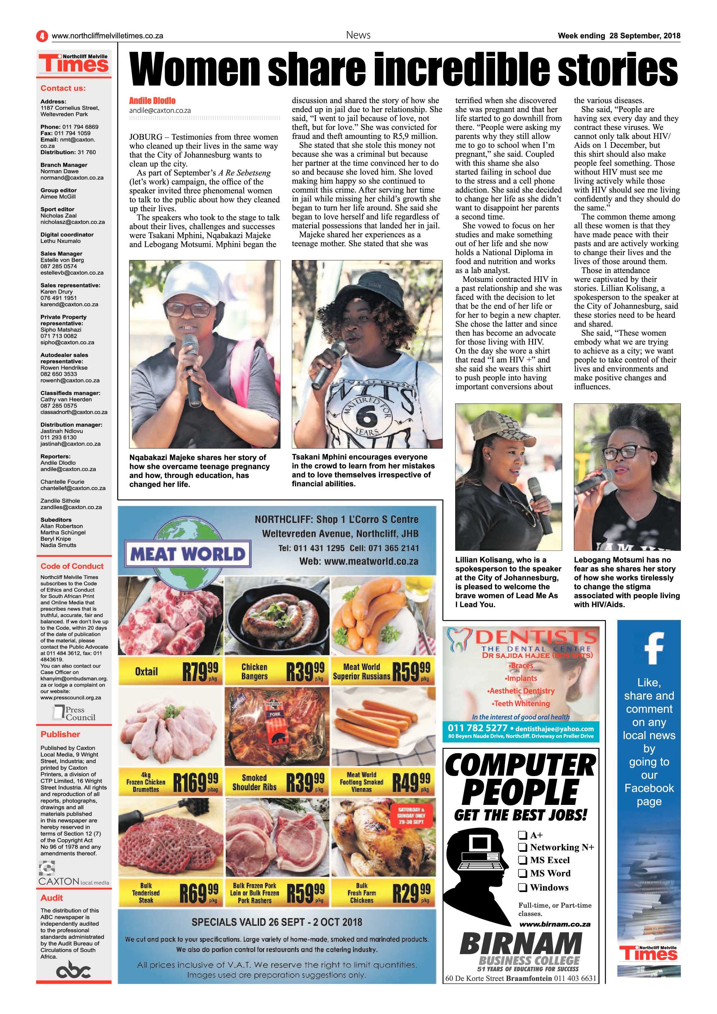 Northcliff Melville Times 28 September 2018 page 4
