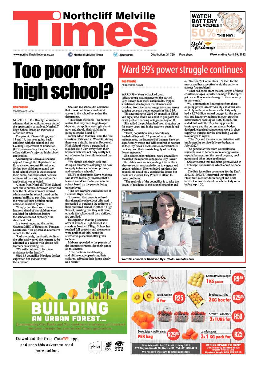 Northcliff Melville Times 29 April 2022 page 1