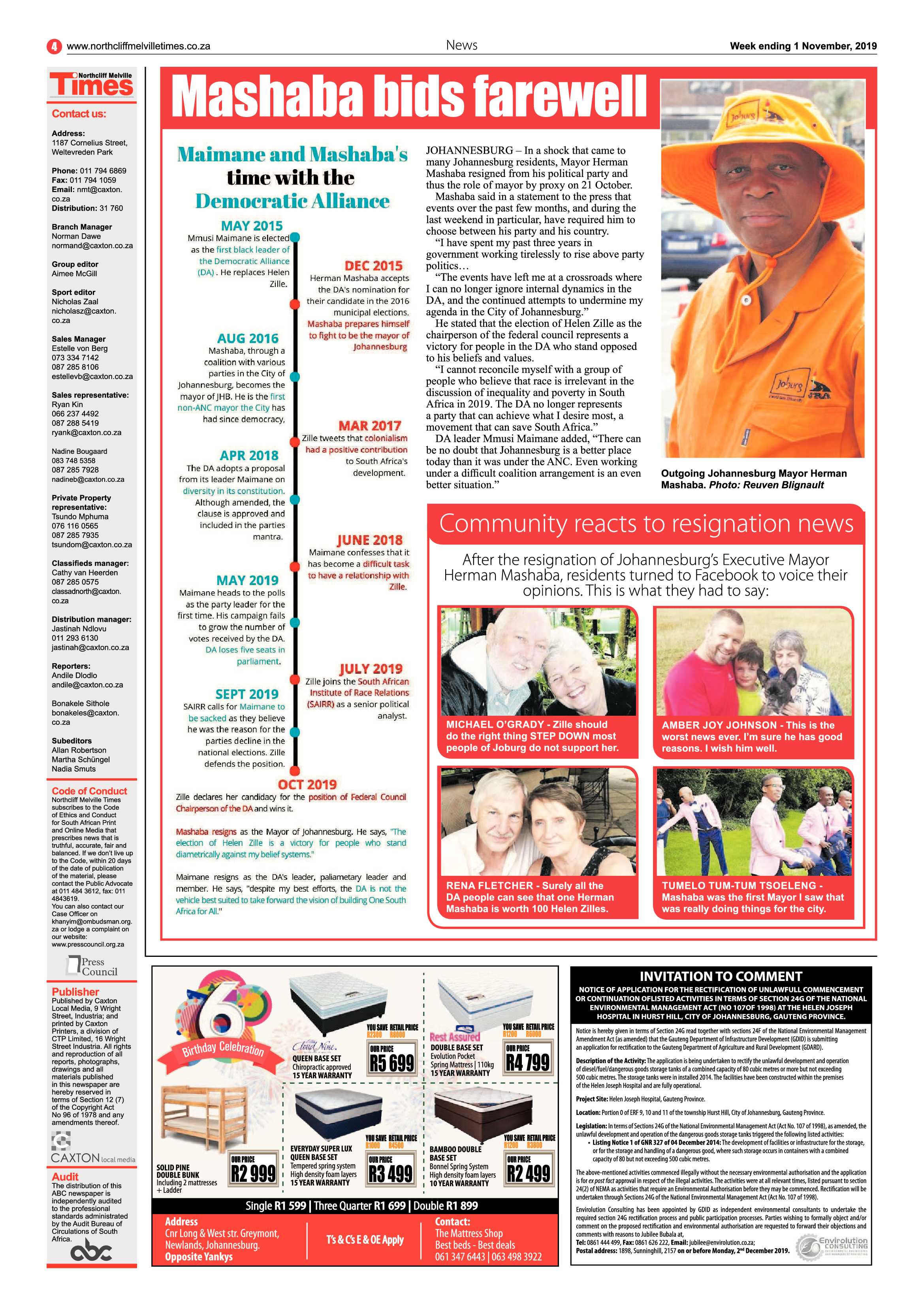 Northcliff Melville Times 29 October, 2019 page 4