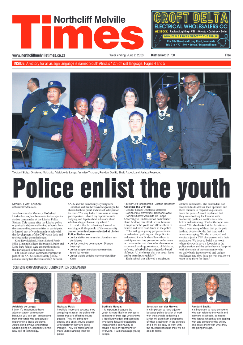 Northcliff Melville Times 2 June 2023 page 1