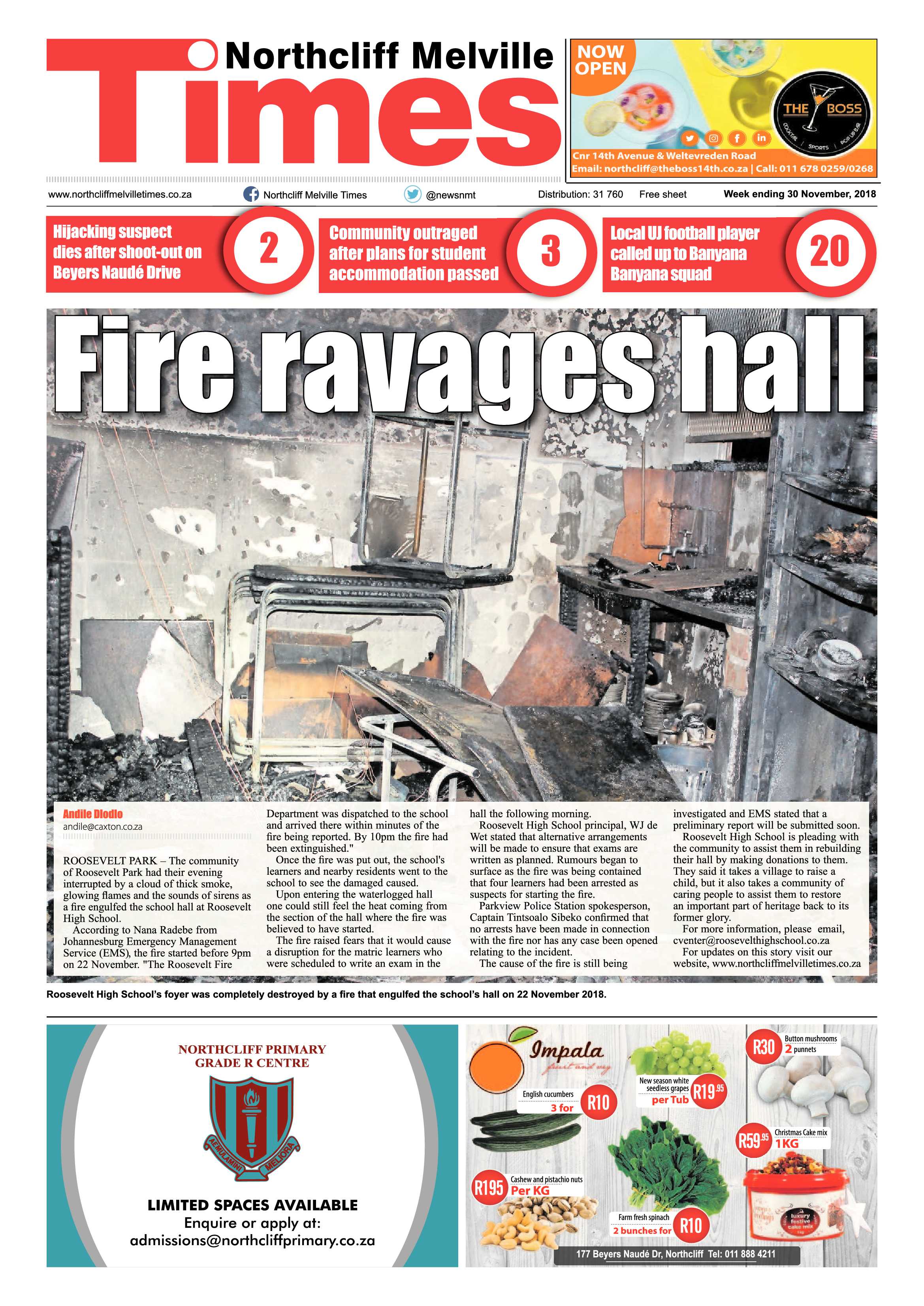 Northcliff Melville Times 30 November 2018 page 1