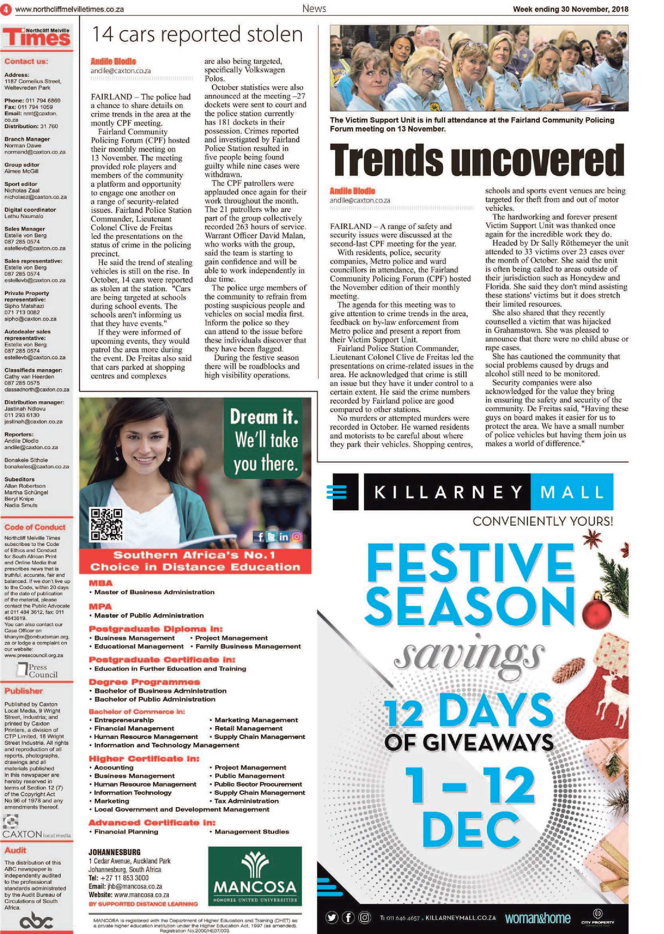 Northcliff Melville Times 30 November 2018 page 4
