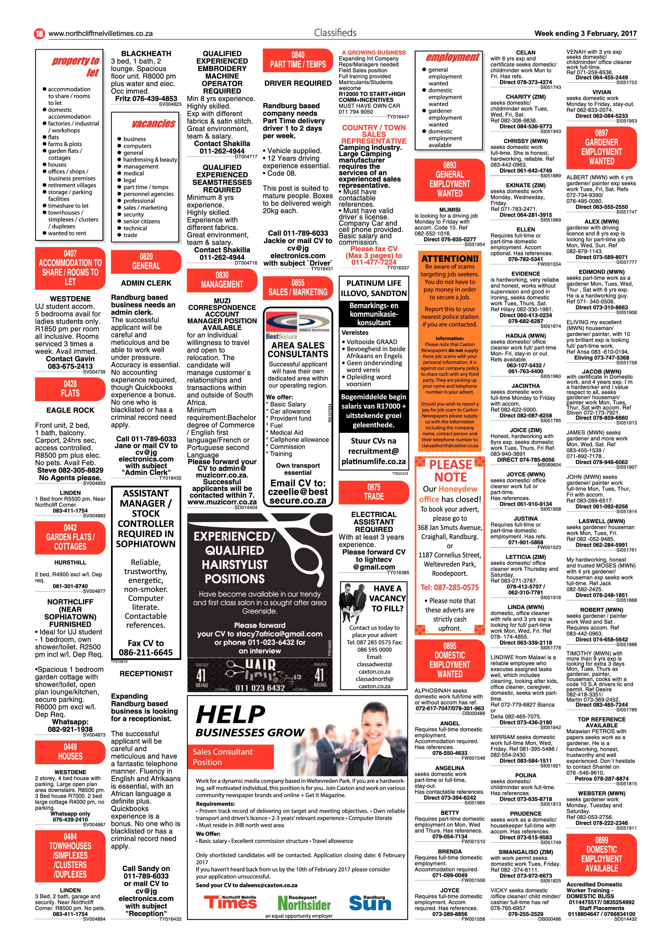 Northcliff Melville Times 3 February, 2017 page 18