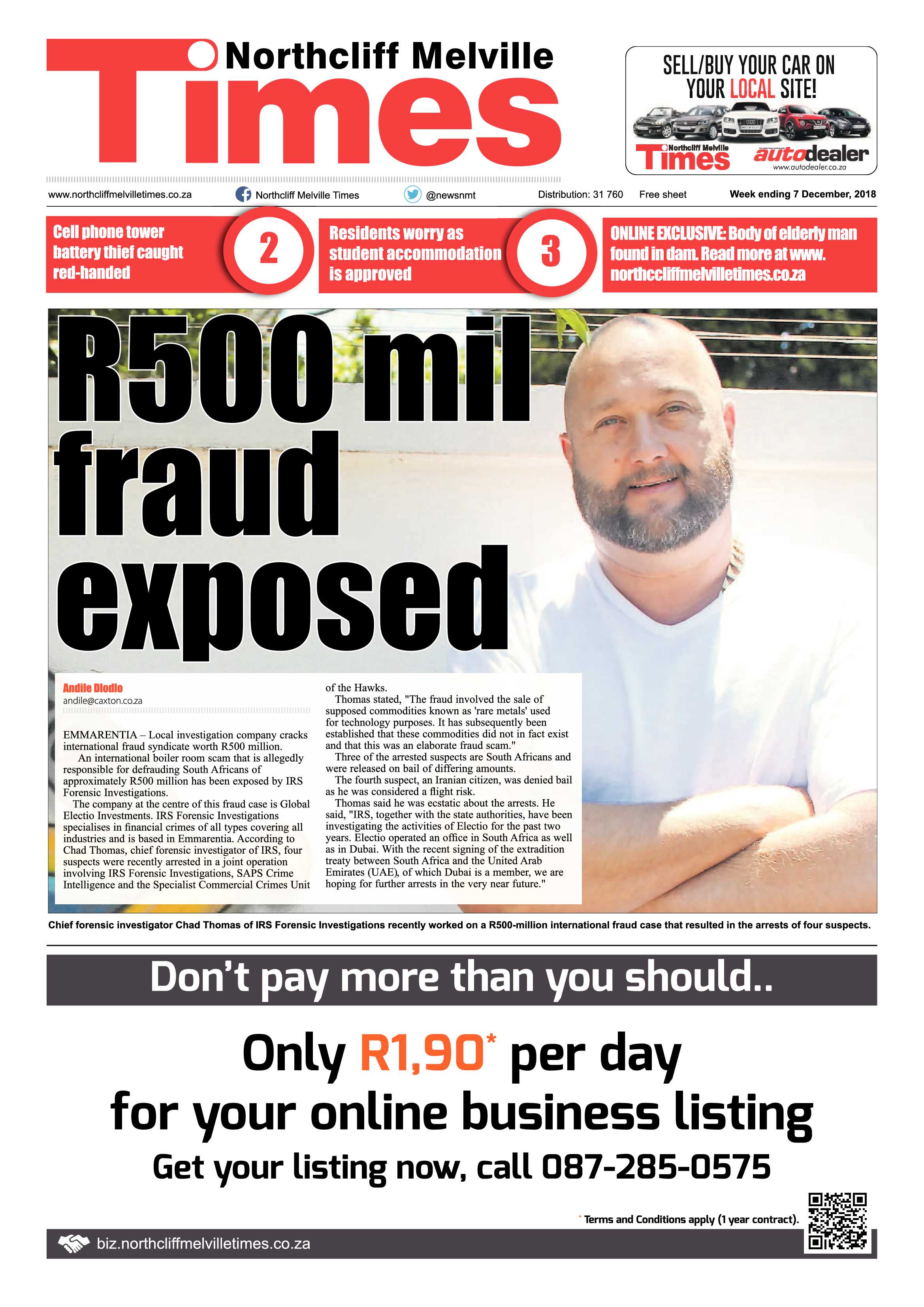 Northcliff Melville Times 7 December 2018 page 1