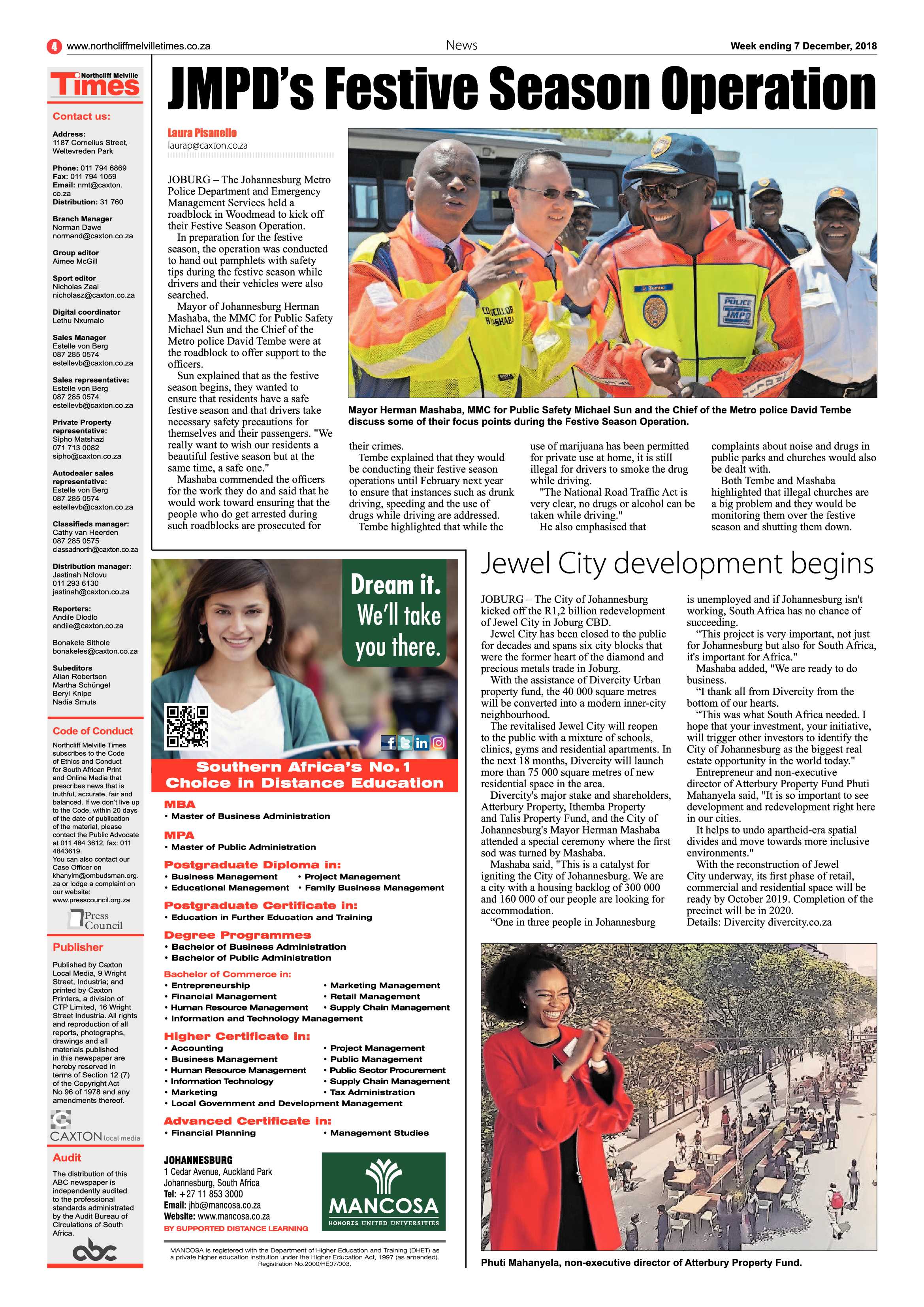Northcliff Melville Times 7 December 2018 page 4
