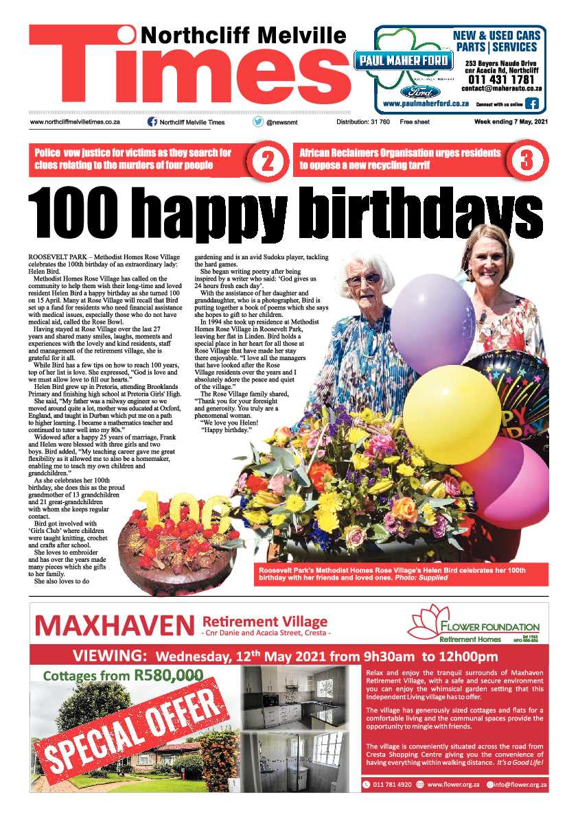 Northcliff Melville Times 7 May 2021 page 1