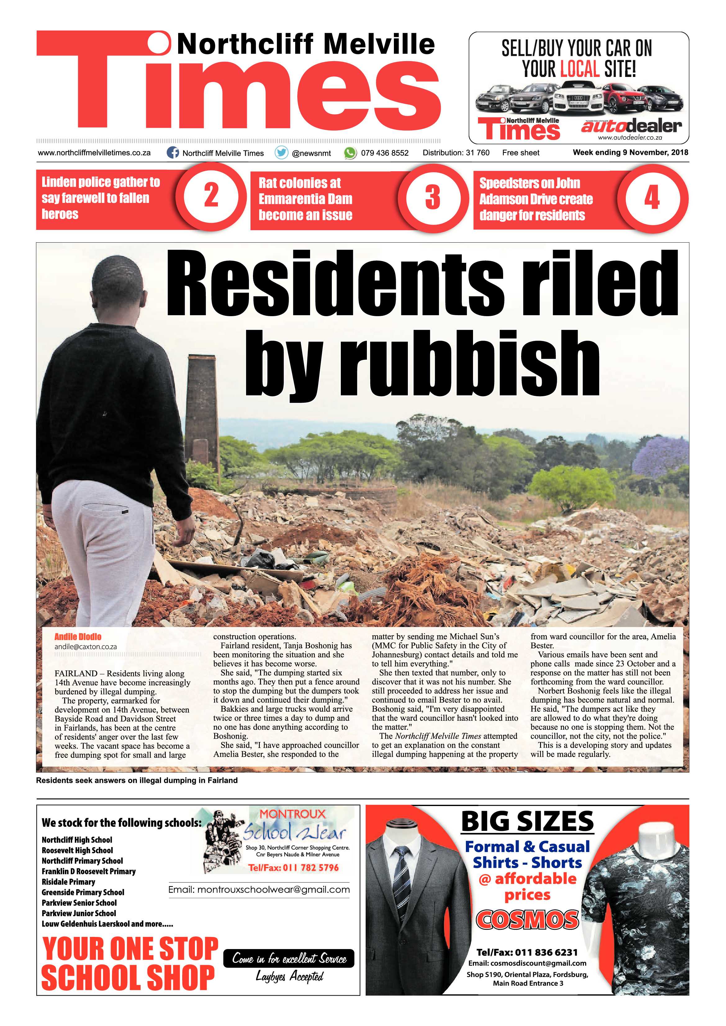 Northcliff Melville Times 9 November 2018 page 1
