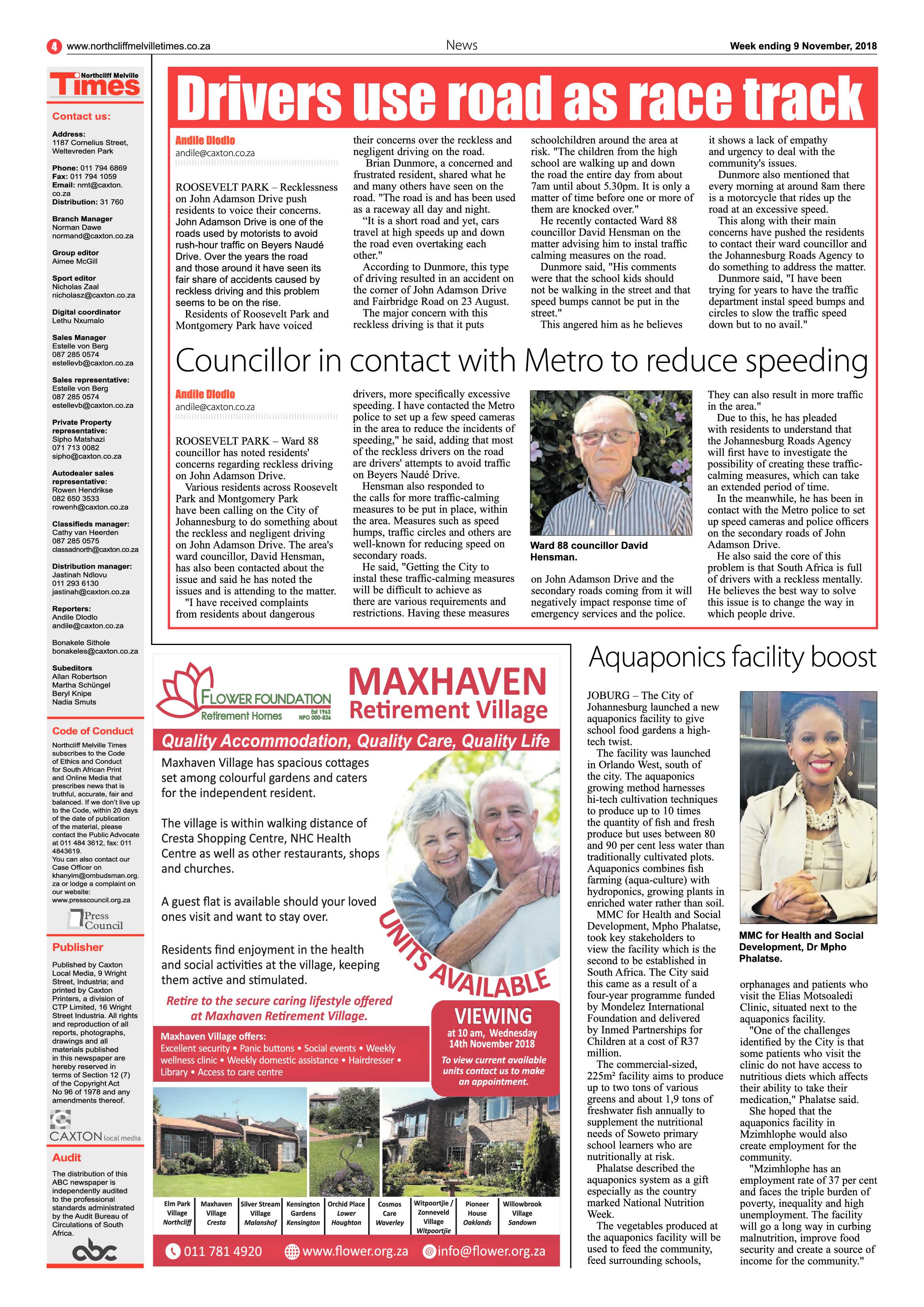 Northcliff Melville Times 9 November 2018 page 4