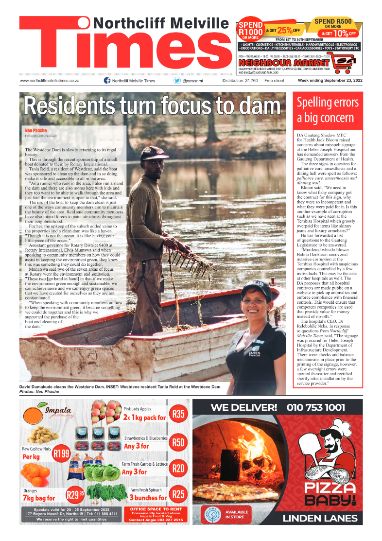 Northcliff Melville Times September 23 2022 page 1