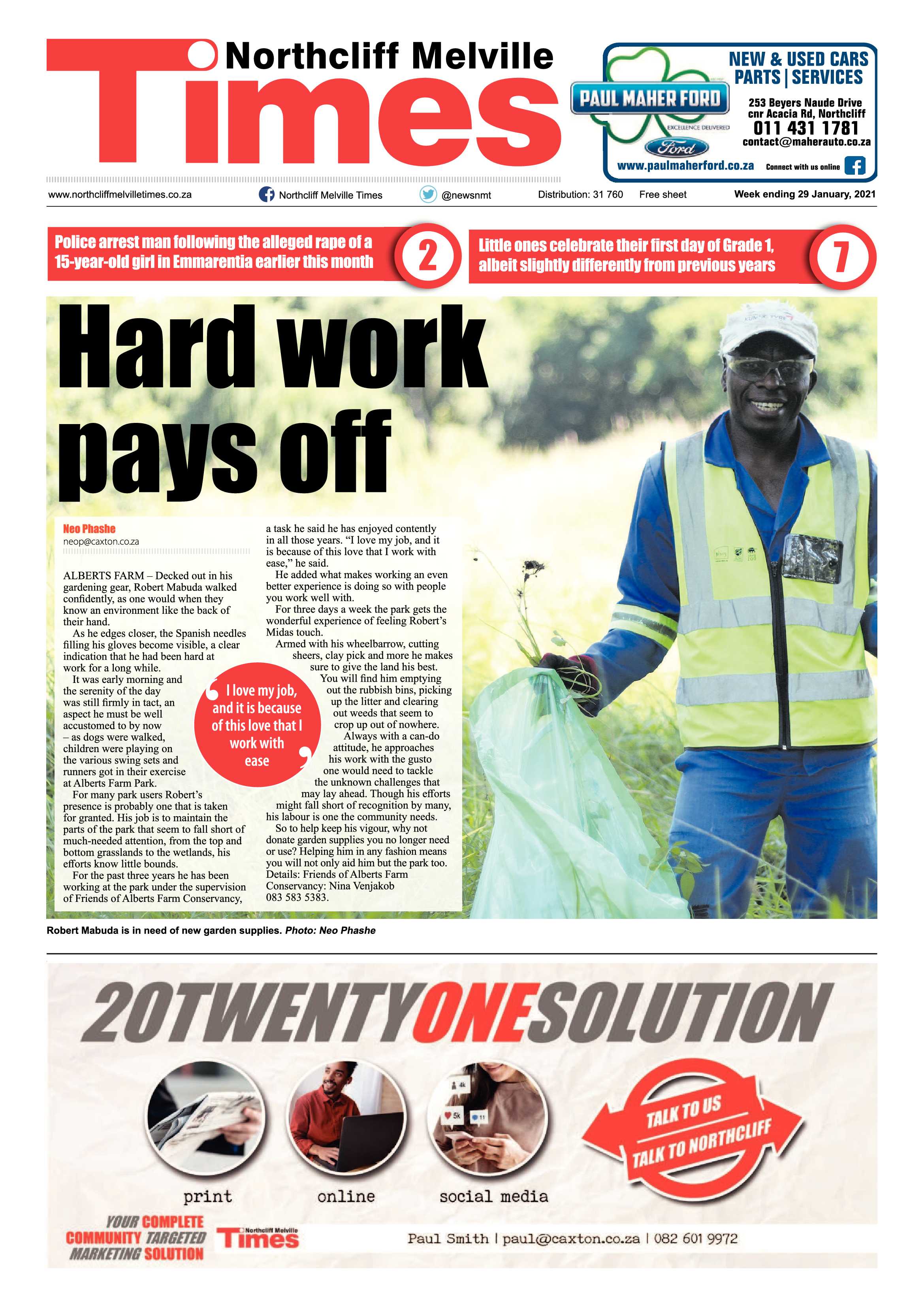 Northcliff Melville Times  29 January 2020 page 1