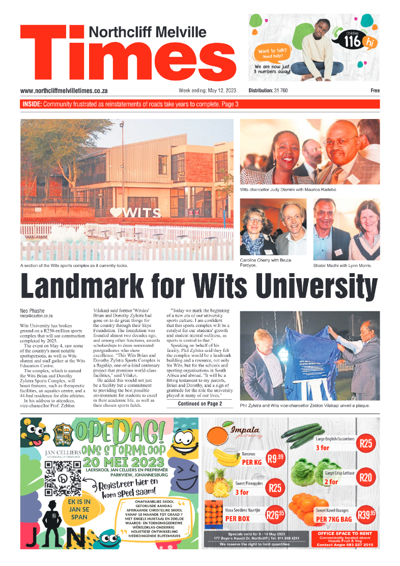 Northcliff Mevlille Times 12 May 2023 page 1