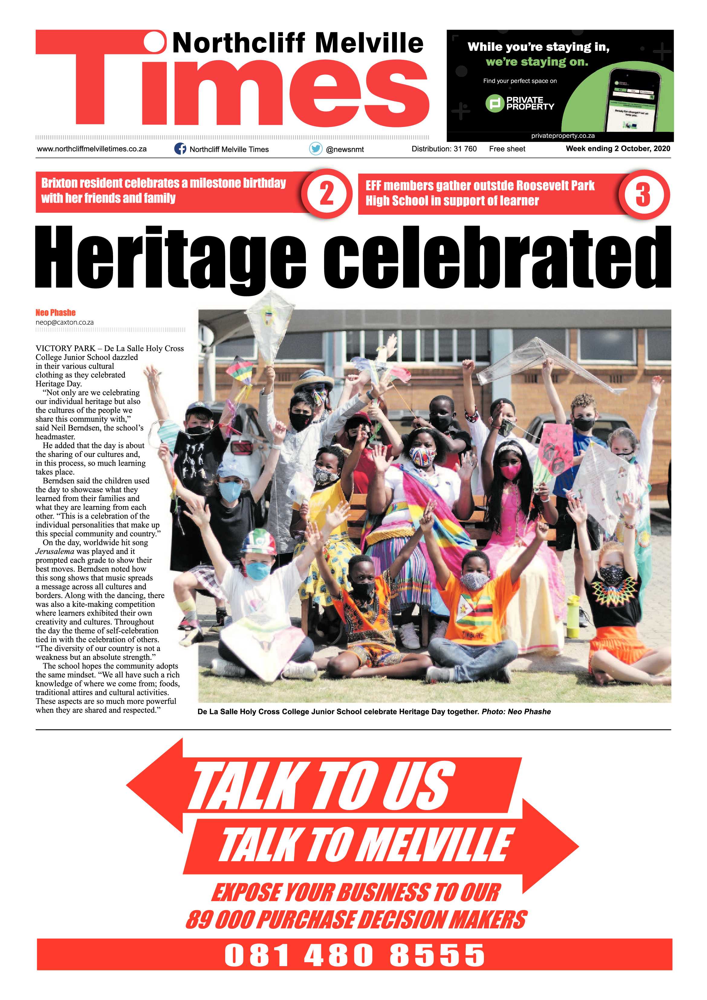 Northcliff Melville Times 02 October 2020 page 1