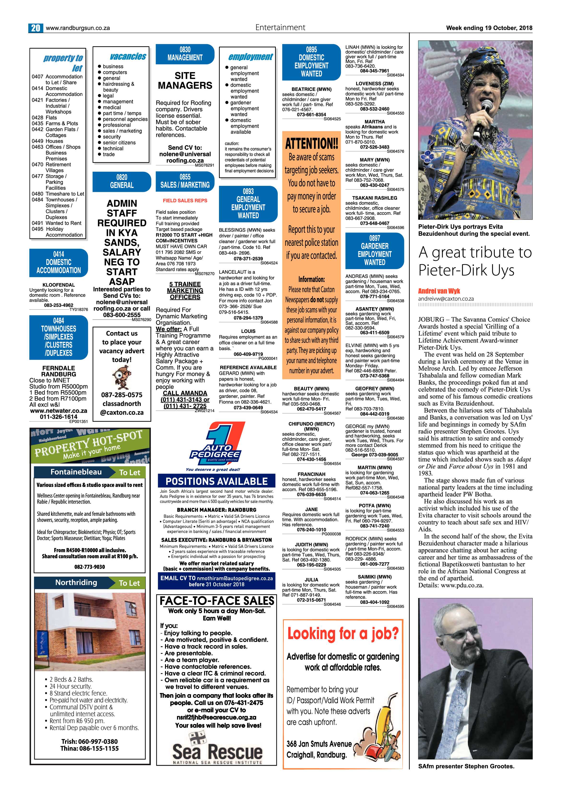Randburg Sun 19 October 2018 page 20